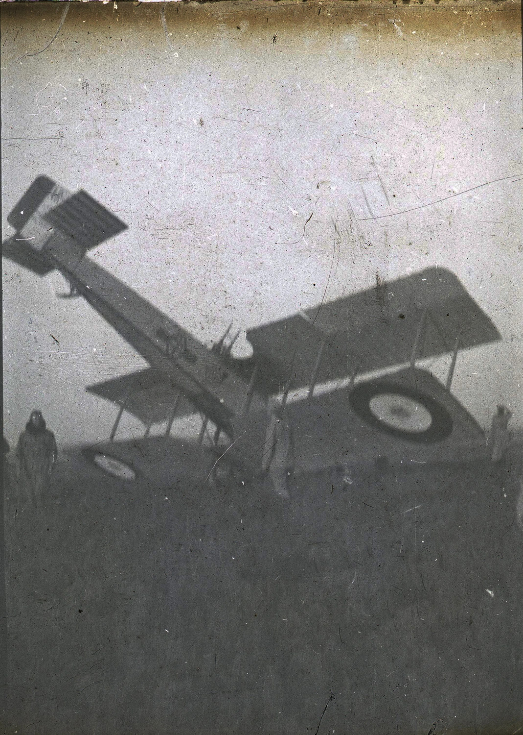 WWI Biplane Nose-Over Crash, France, Glass Plate Negative