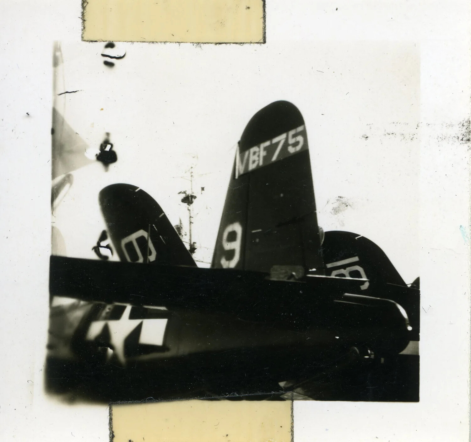 Carrier Fighter Aircraft Tails on Flight Deck, VBF-75 Markings, USS Franklin D. Roosevelt (CVB-42)
