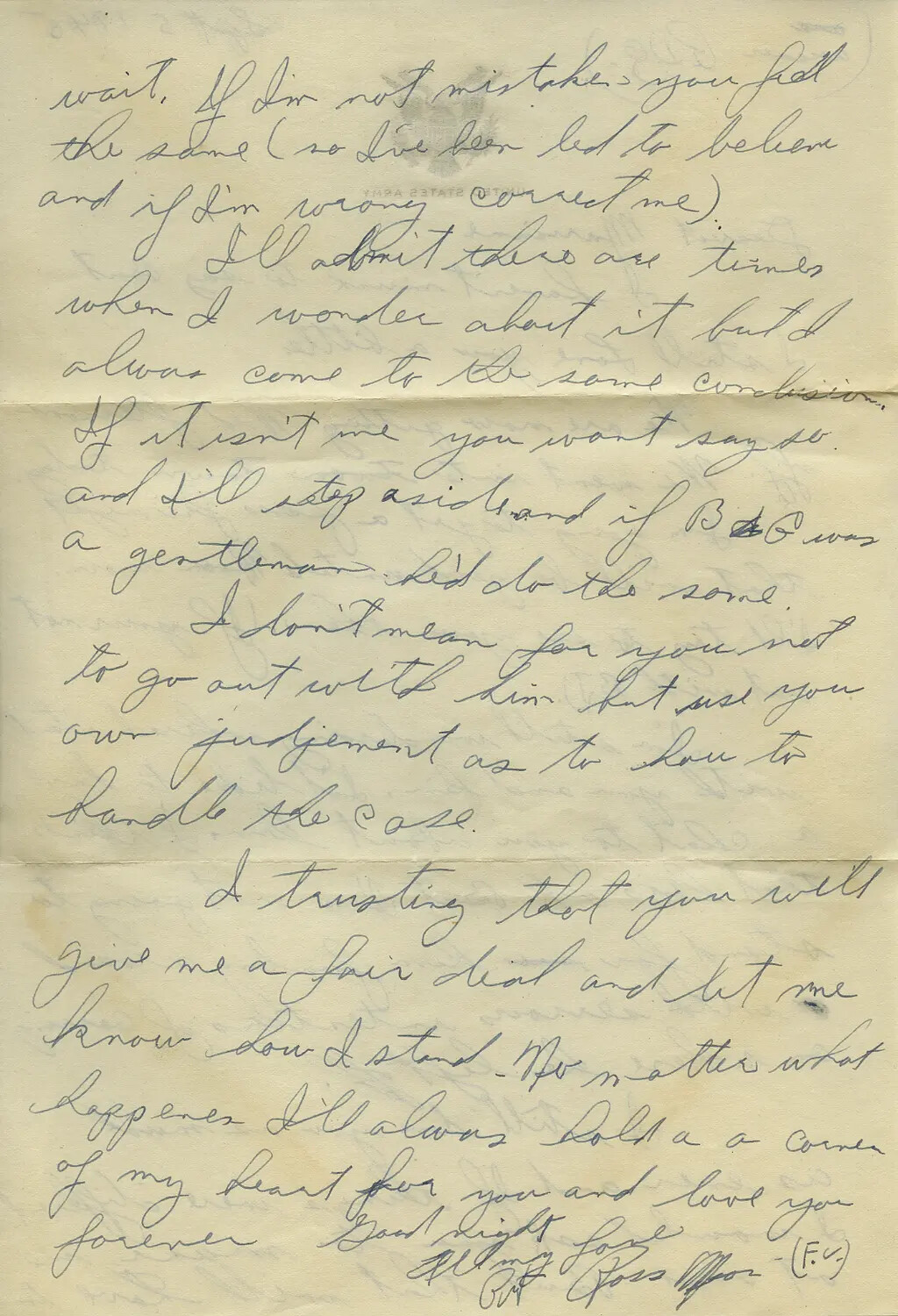 Handwritten WWII-Era Personal Letter on U.S. Army Stationery
