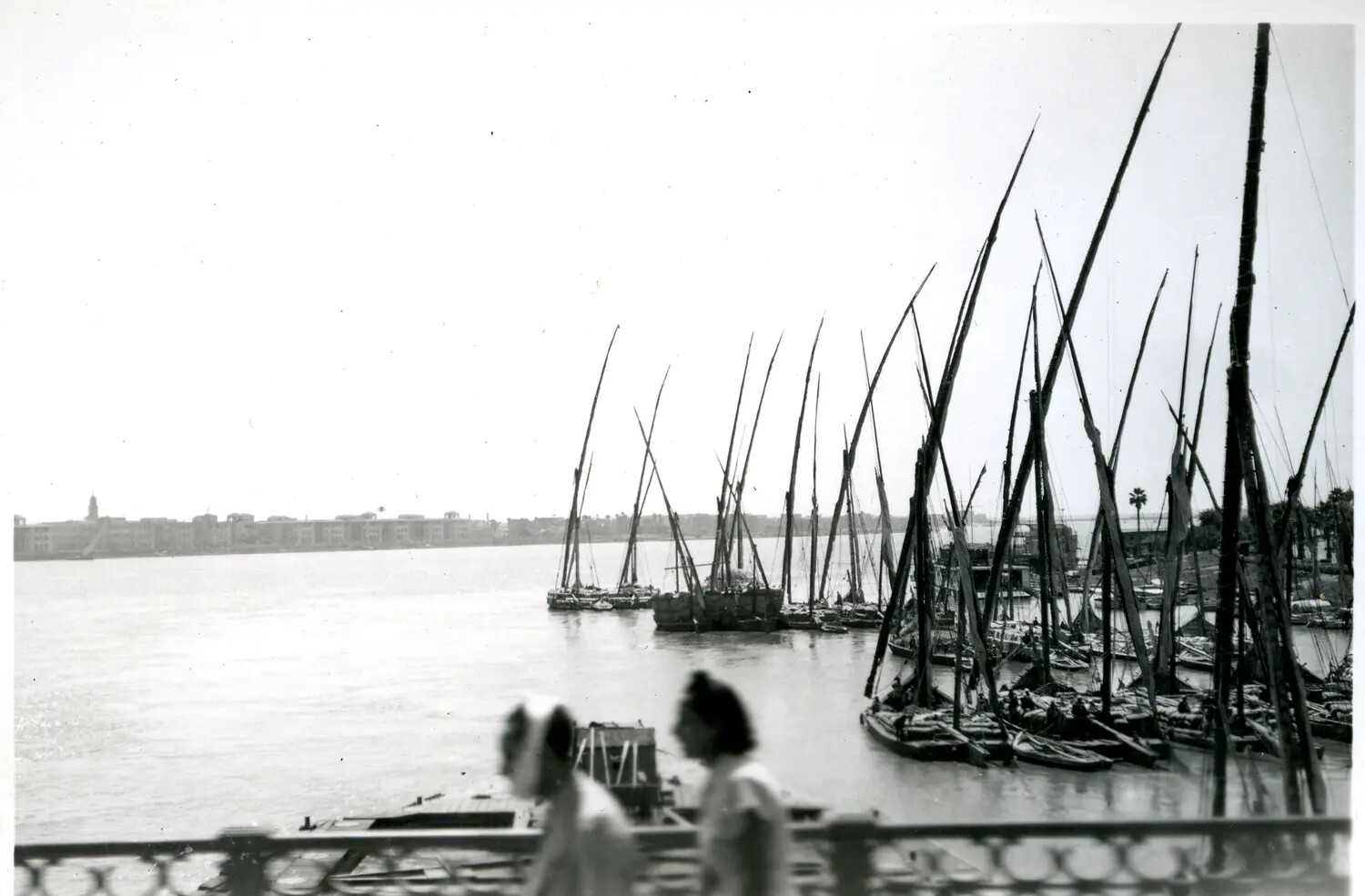 Feluccas Moored on the Nile River, Cairo, Egypt, WWII Era (CBI Theater Transit Photo)