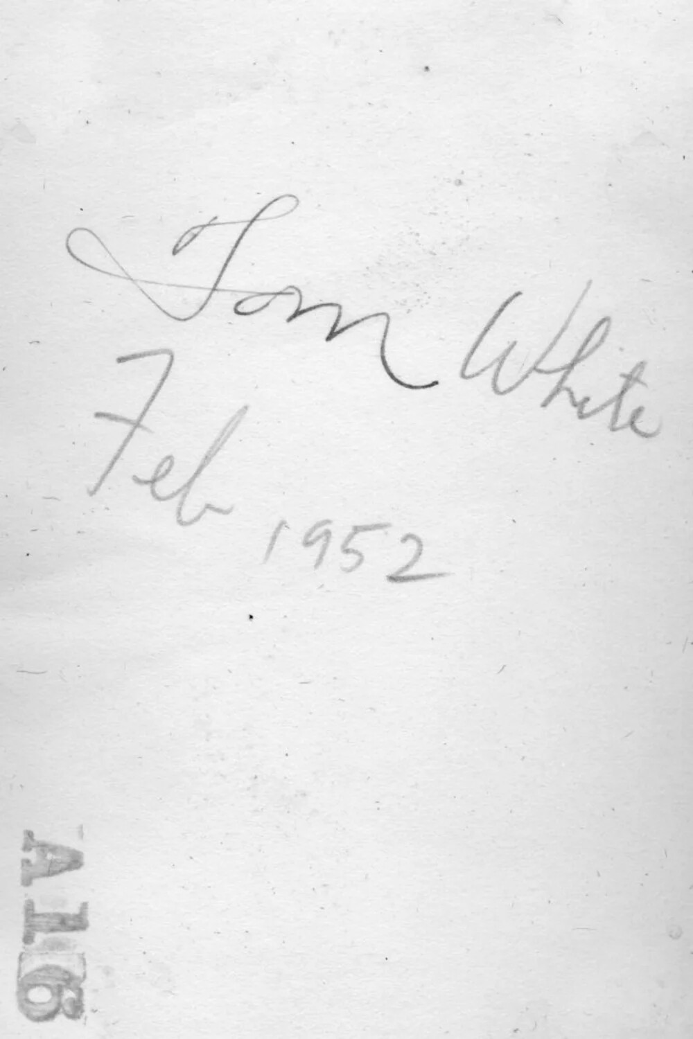 Reverse of Photograph with Handwritten Inscription 'Tom White, Feb 1952'