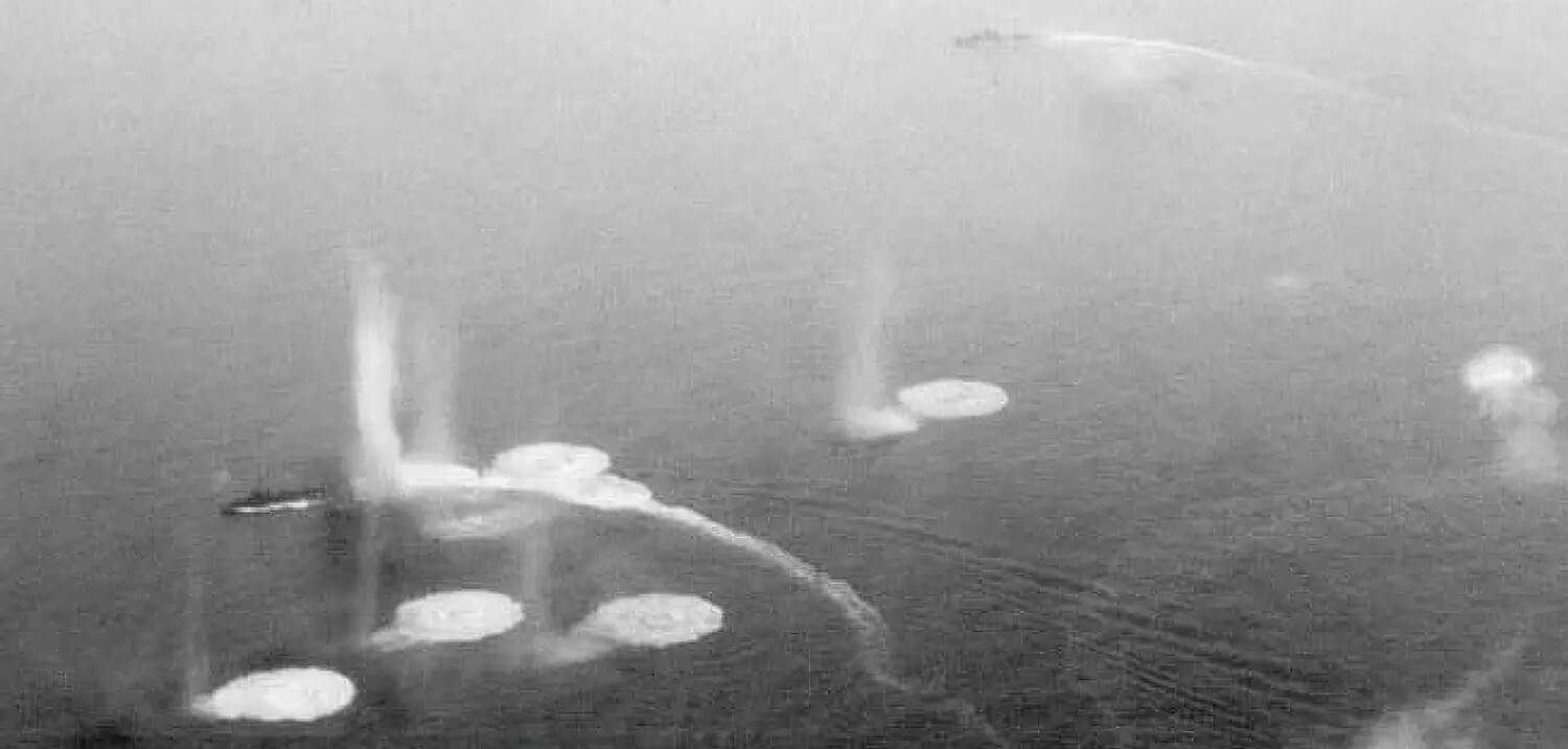 Aerial Strike Photograph of Warship Under Air Attack, Likely Operation Ten-Go, April 1945