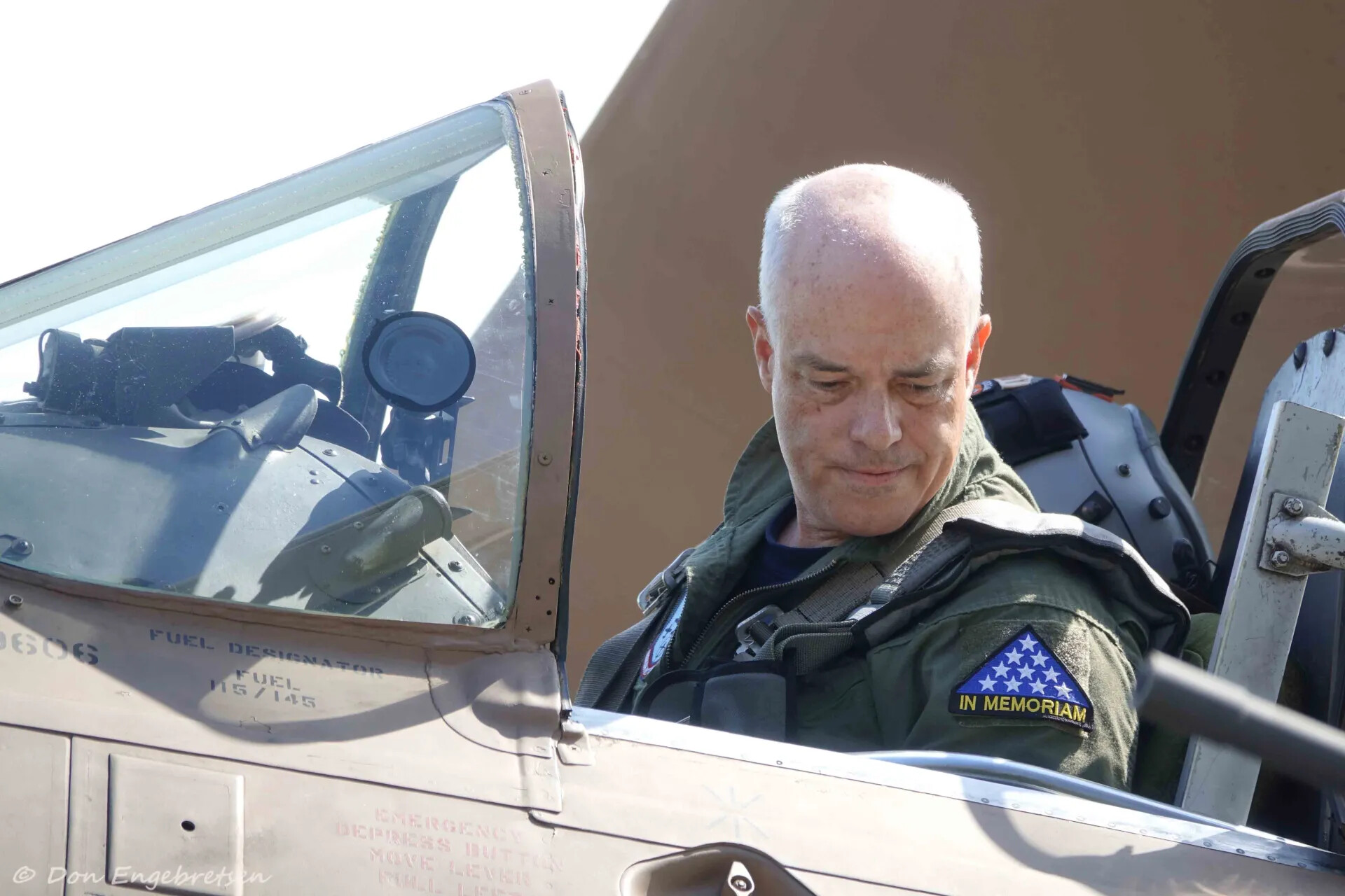 A-1 Skyraider Pilot Wearing 'In Memoriam' Patch, Cockpit Portrait (Alternate Frame), May 2019