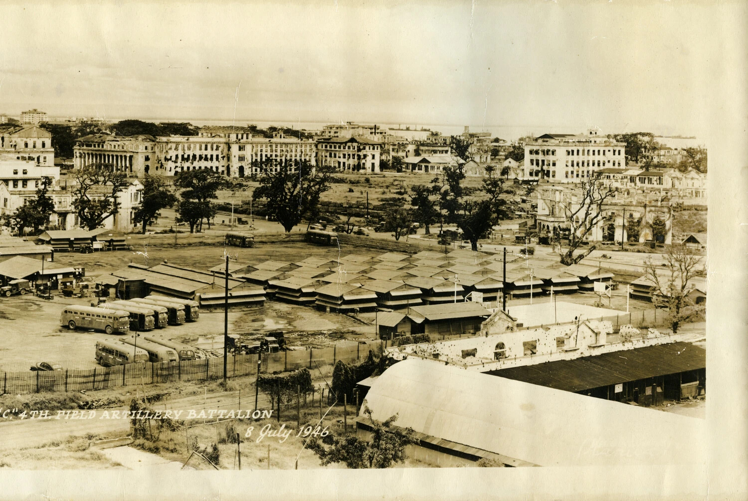 Battery 'C,' 4th Field Artillery Battalion Camp with Manila Bay Skyline, 8 July 1946