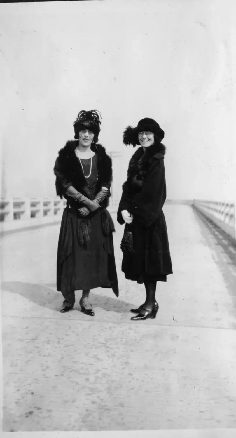 Two Women on a Bridge or Causeway Walkway, c. Early 1920s