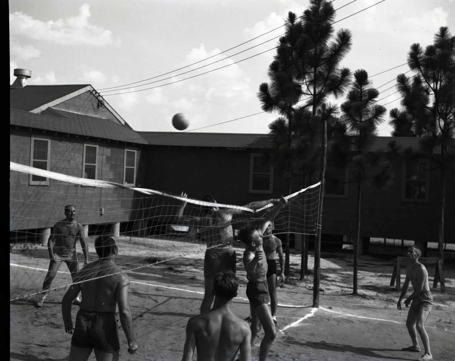 Officers Playing Volleyball at Training Camp, WWII Kotec China Burma Collection