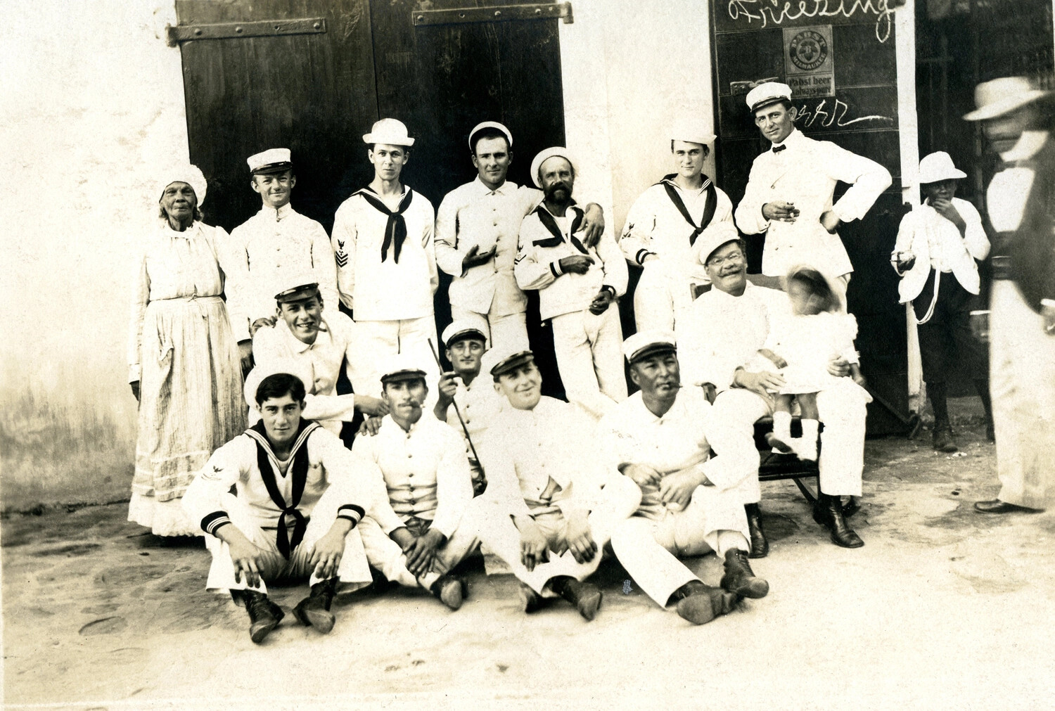U.S. Navy Sailors and Local Residents, Farewell Liberty Party, St. Thomas, Danish West Indies, c. 1905-1910