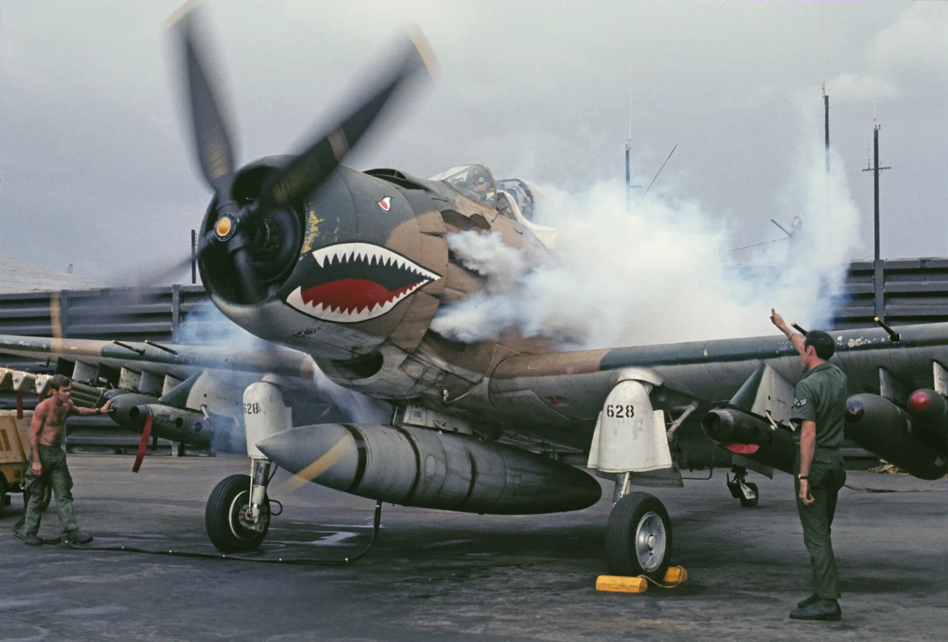 A-26 Invader Engine Start with Ground Crew, Shark-Mouth Nose Art