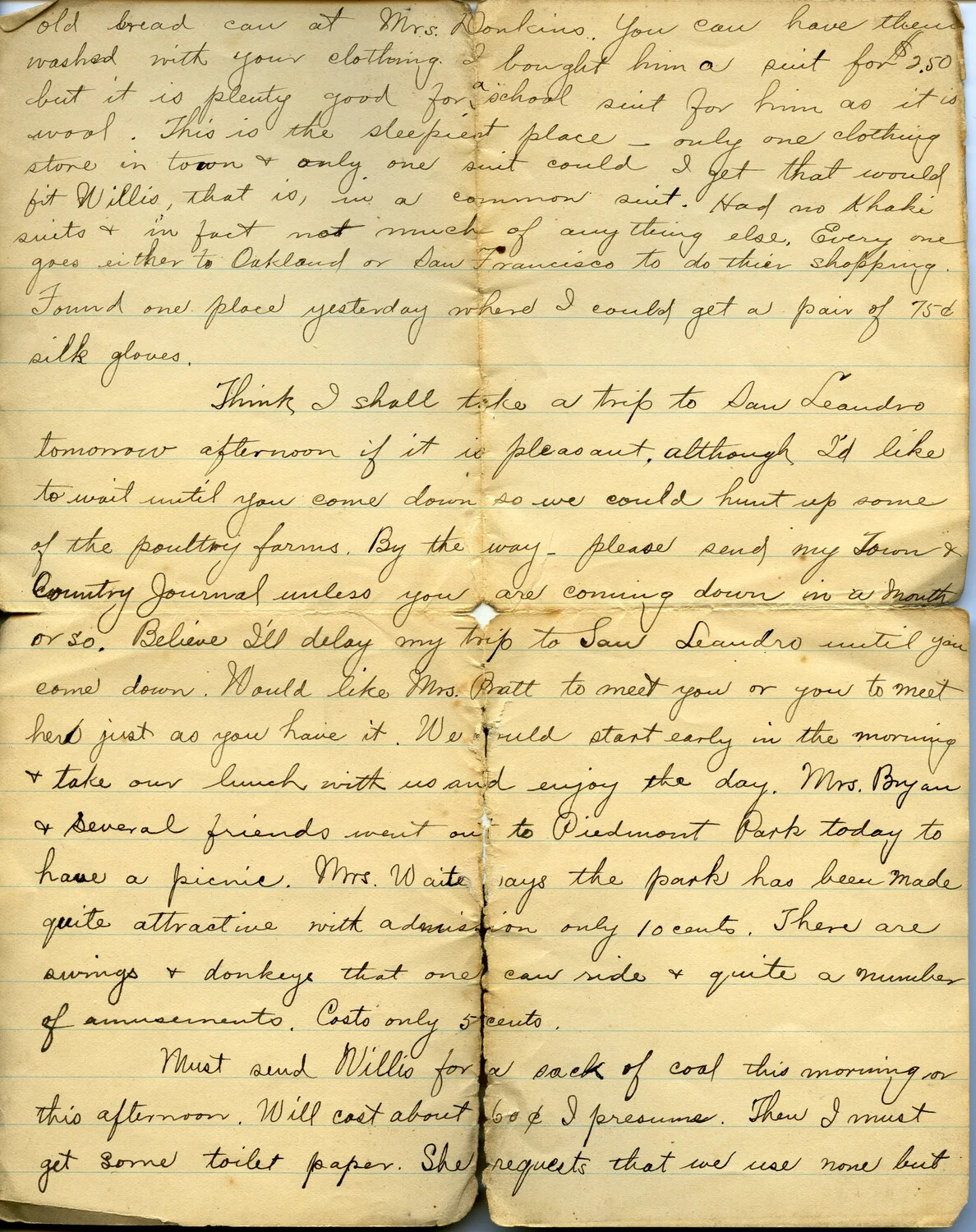 Handwritten Letter from Mary Wagener to Pvt. Willis W. Wagener, WWI Era (Partial Page 2)