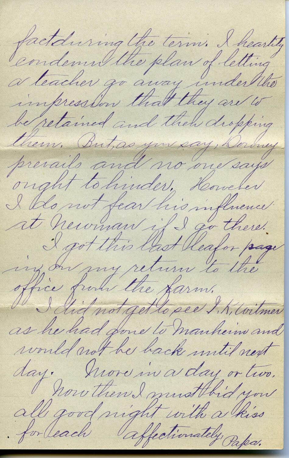 Handwritten Personal Letter Page from J. A. Wagener to Family, circa July 1903