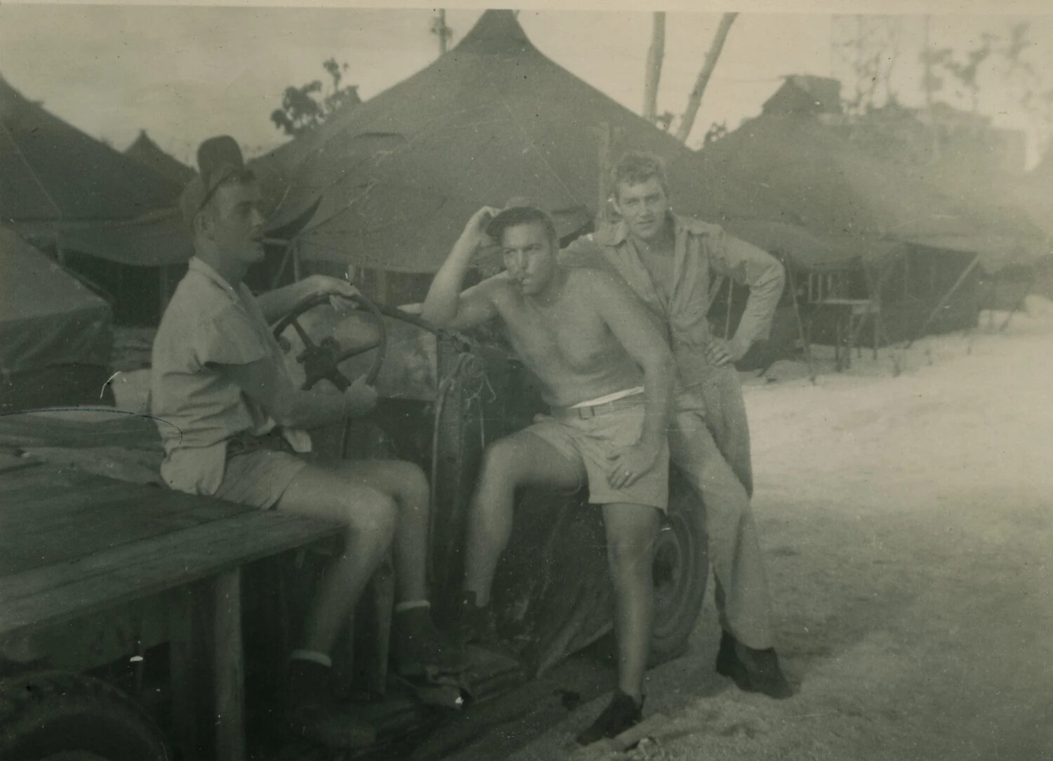 Three Servicemen Relaxing at a Tent Camp, Pacific Theater - Pat McAleer Album