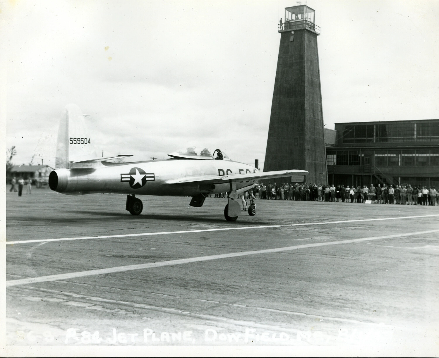 U.S. Air Force Jet Aircraft on Display Ramp, Dow Field, Bangor, Maine, 1950s