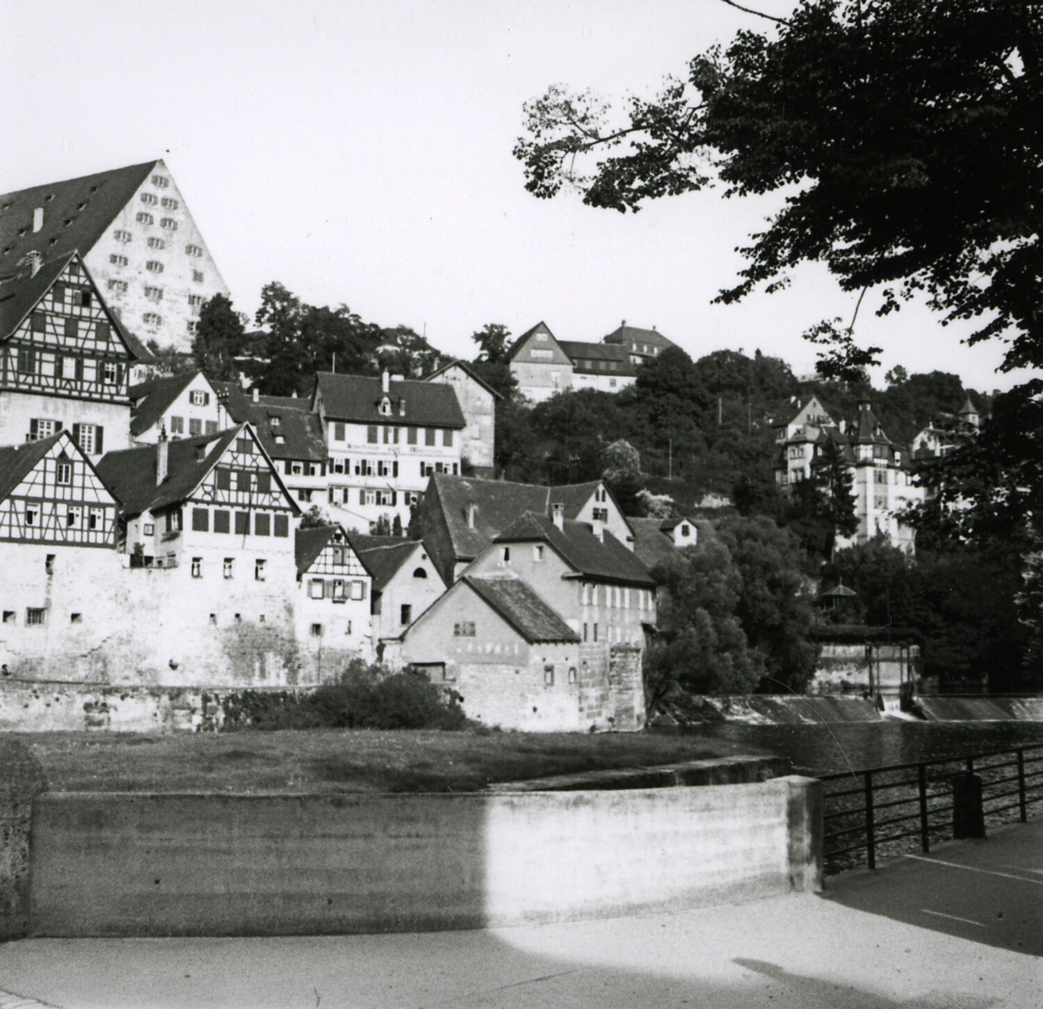 German Riverside Town with Half-Timbered Houses, WWII-Era Photograph (Nurnberg Collection)