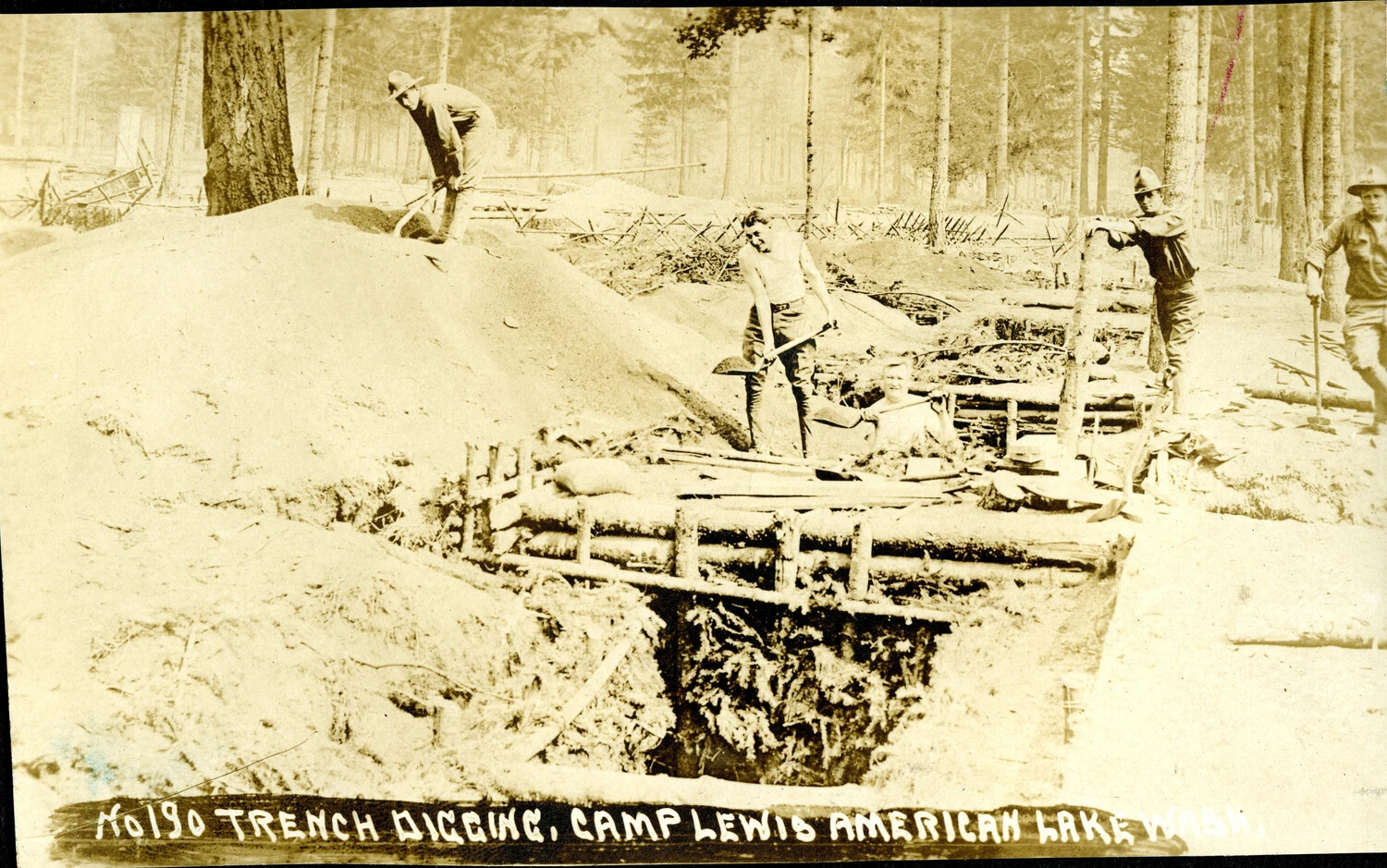 Trench Digging Training at Camp Lewis, American Lake, Washington, WWI