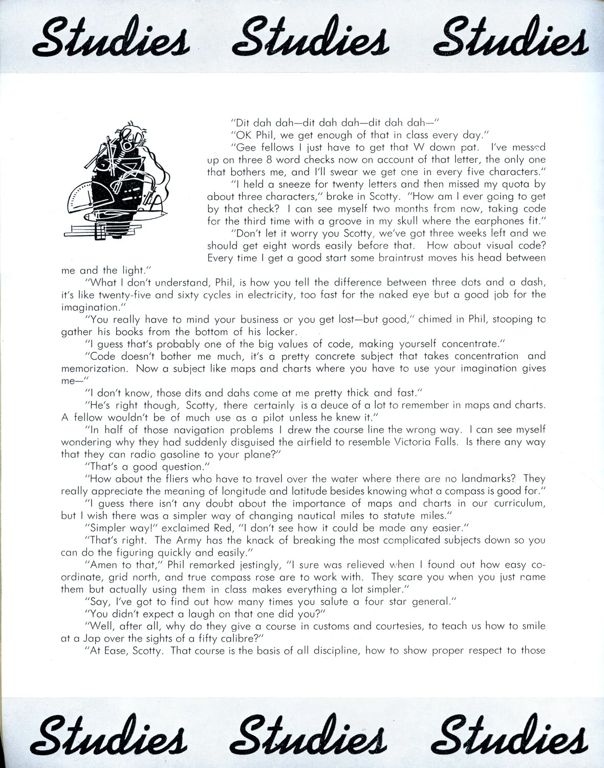 'Studies' Section Page - Cadet Dialogue on Code, Navigation, and Customs, AAF Pre-Flight Training Booklet