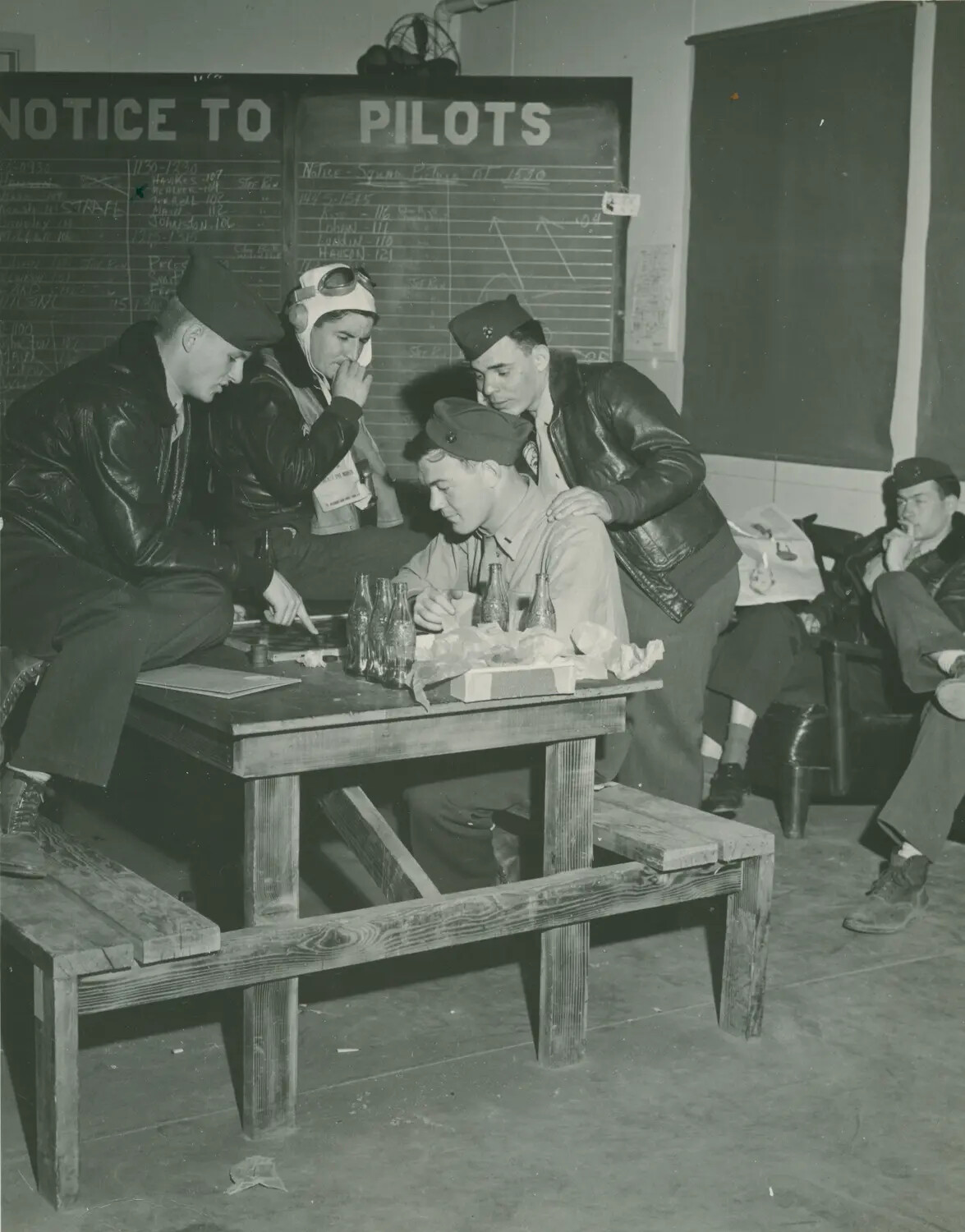 Naval or Marine Aviators Relaxing in Squadron Ready Room, WWII Era