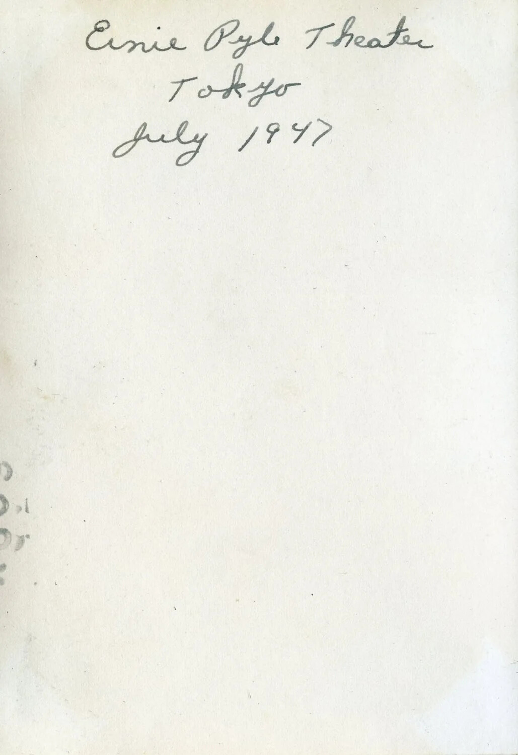 Handwritten Caption Card — 'Ernie Pyle Theater, Tokyo, July 1947,' VR-6 Album