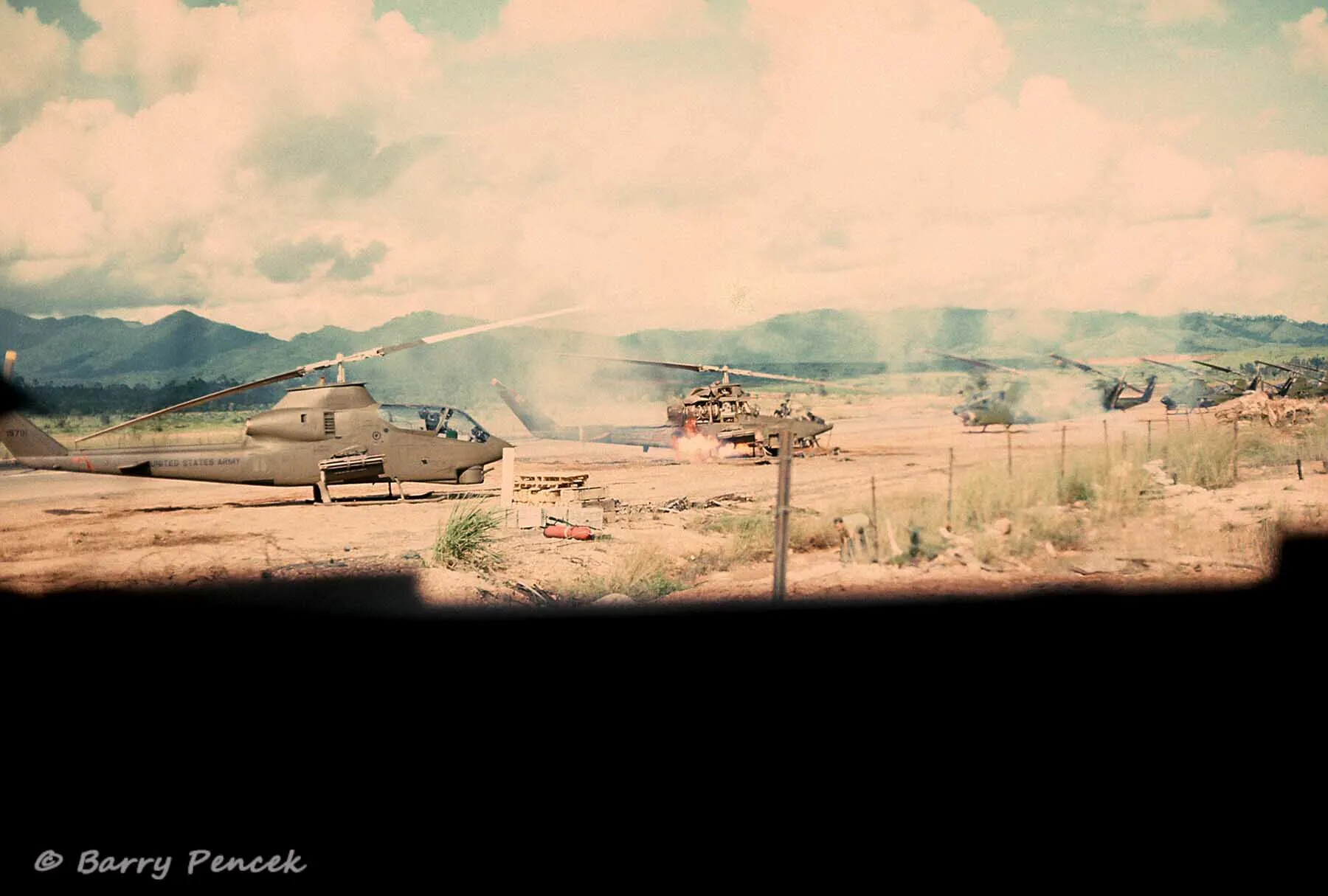 U.S. Army AH-1 Cobra Helicopters at Forward Airstrip, Vietnam War Era