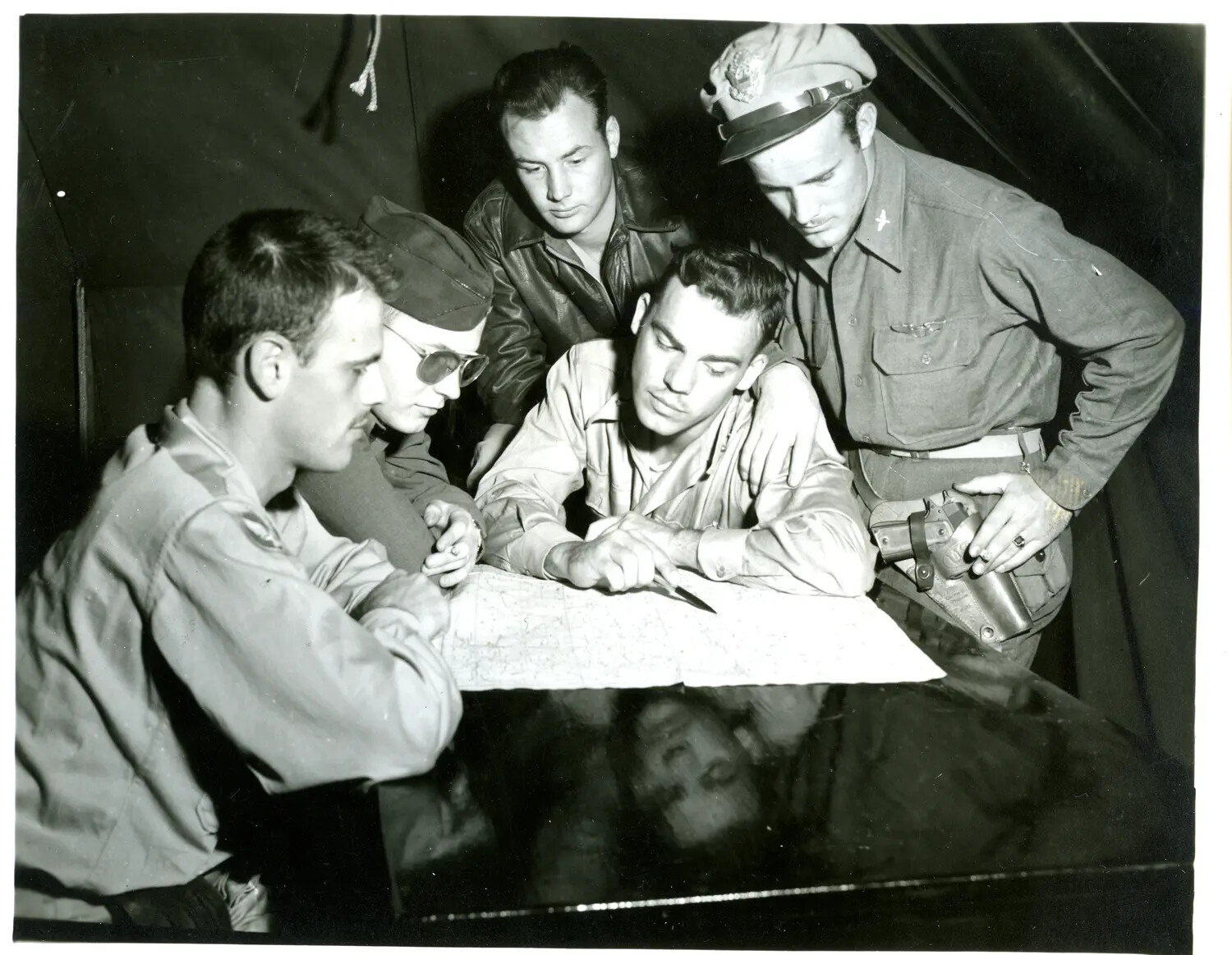 USAAF Aircrew Briefing Over Map, China-Burma-India Theater, WWII