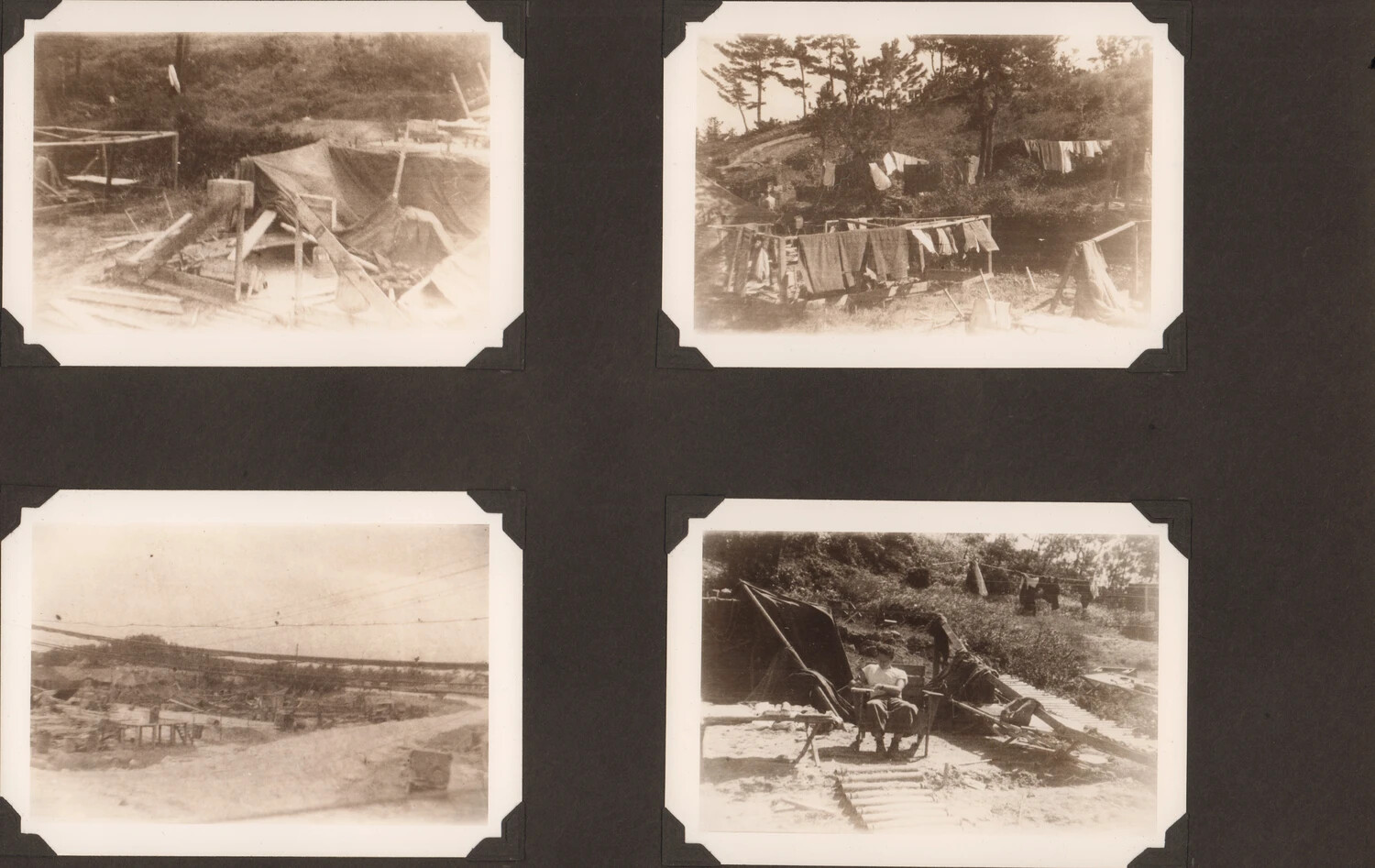 Makeshift Shelters and Camp Scenes, Japan, WWII/Occupation-Era Photo Album Page