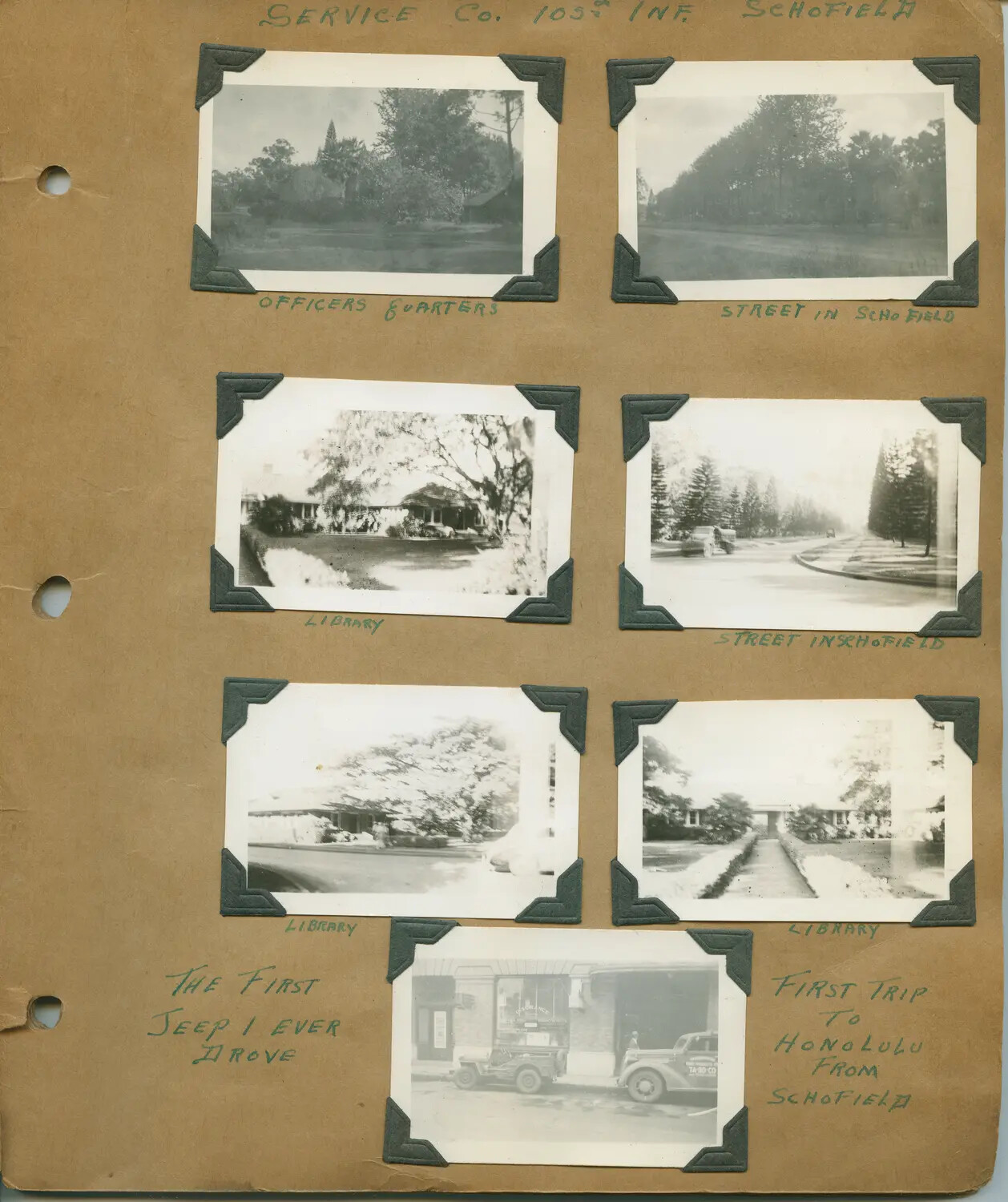 Album Page: Service Company, 105th Infantry, Schofield Barracks, Oahu, Hawaii