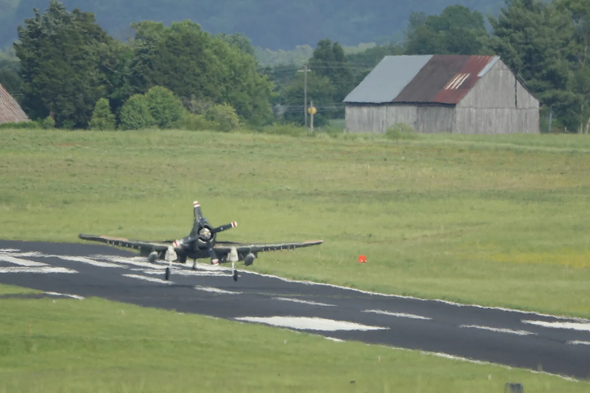 A-1 Skyraider on Runway, Rural Airfield, Reunion Event
