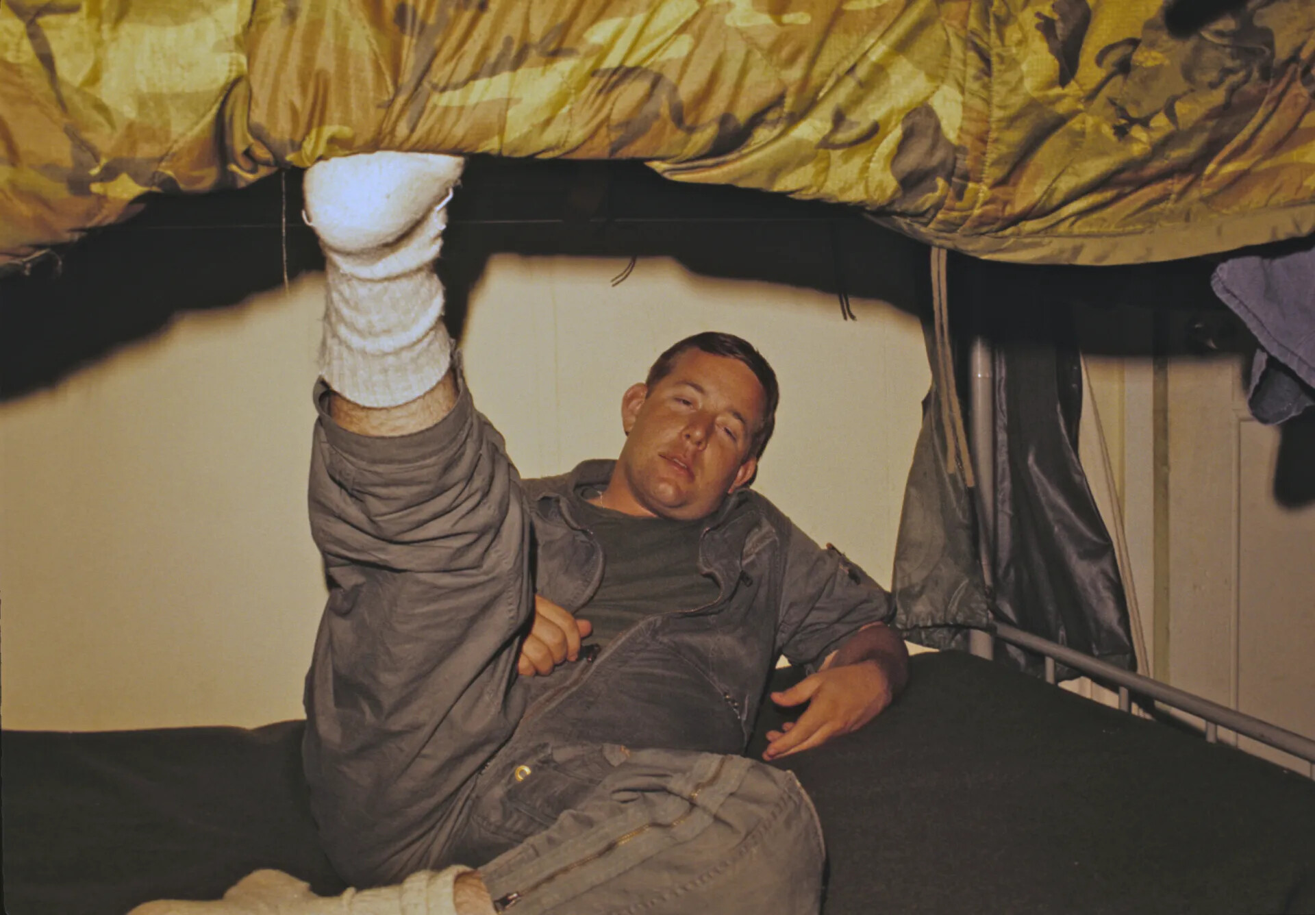 Airman Relaxing in Barracks Bunk, Don Engebretsen Slide Collection
