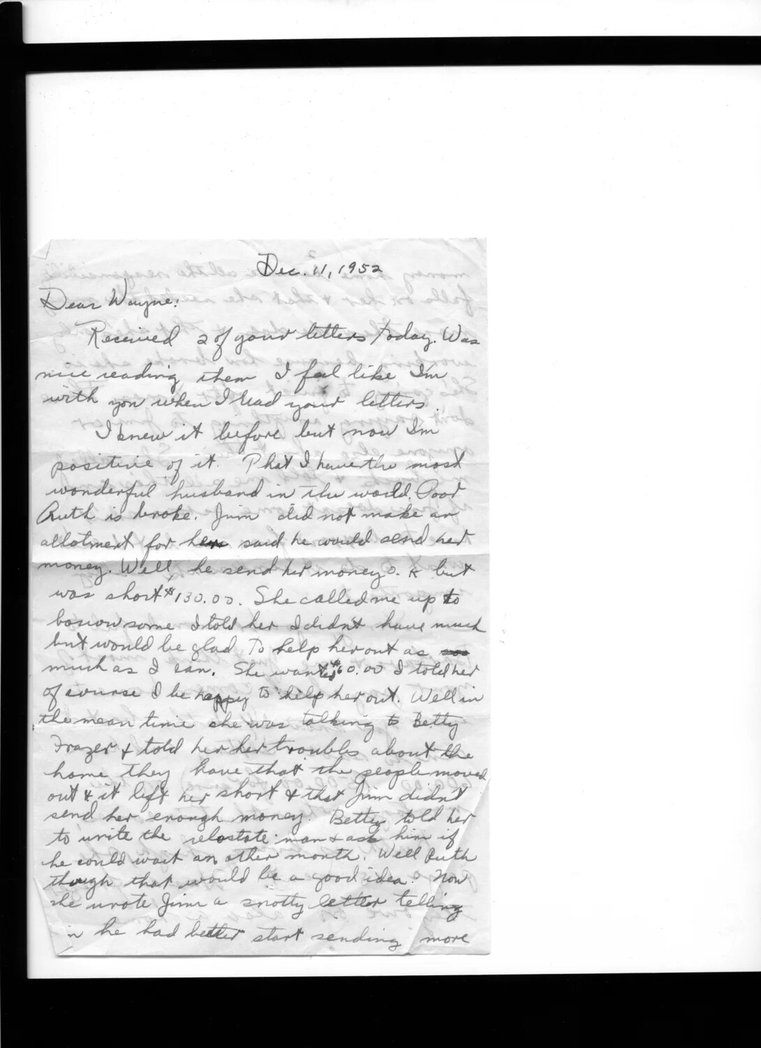 Handwritten Personal Letter to 'Wayne,' Dated December 1952 - Lt. Bancroft Korean War Collection