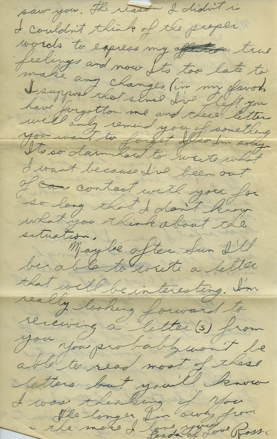 Handwritten Wartime Letter, Signed 'Ross' — Moon Sammiet Correspondence Collection