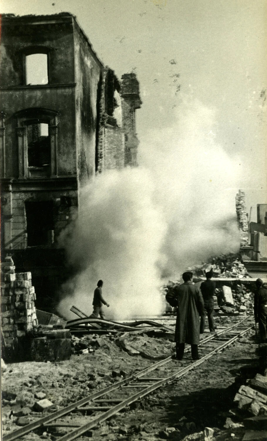 Dust Cloud from Building Demolition or Rubble Clearance, Bombed German City, WWII