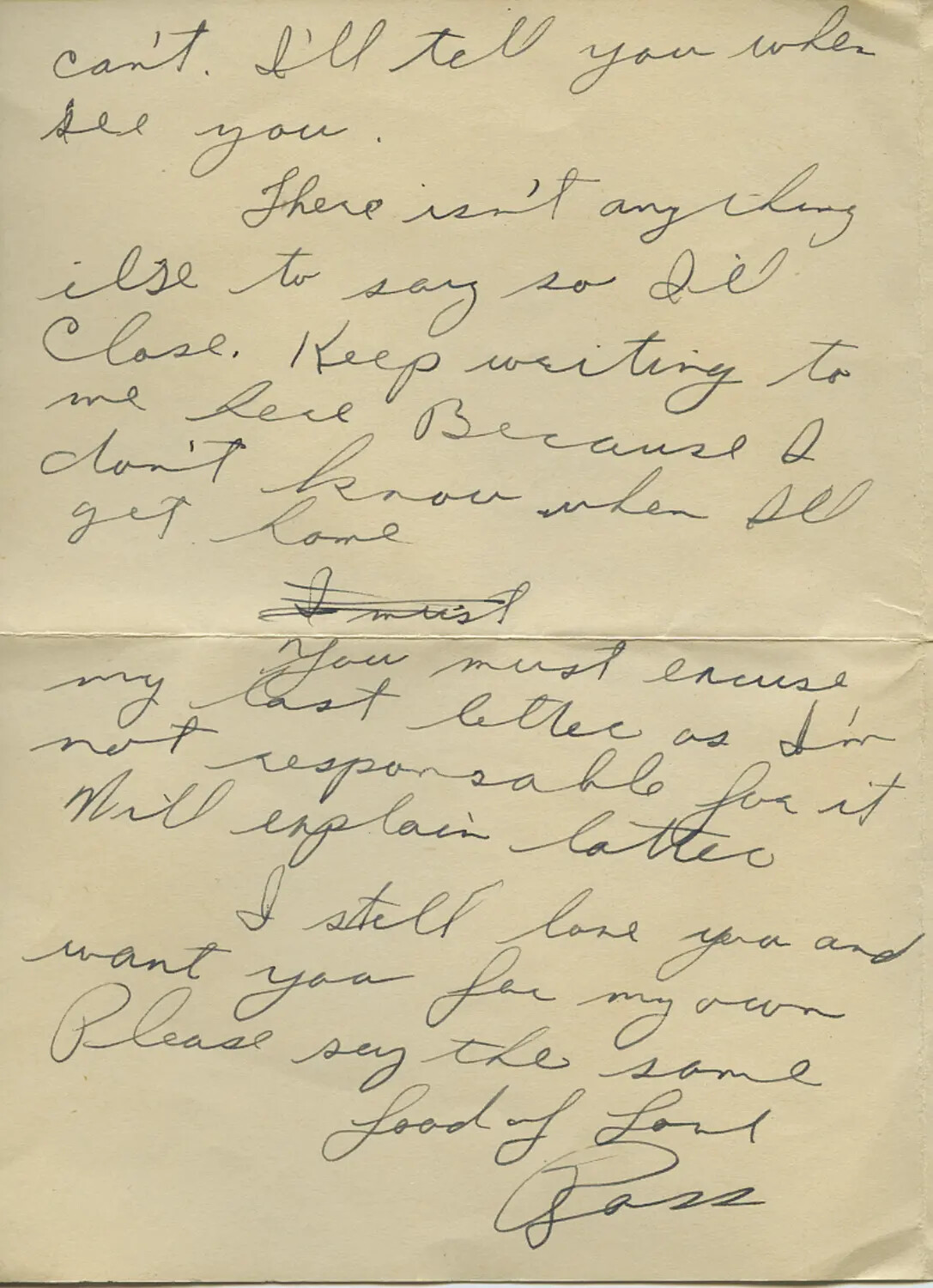 Handwritten Wartime Letter Fragment, Signed 'Ross' - WWII Correspondence, Moon/Sammiet Collection