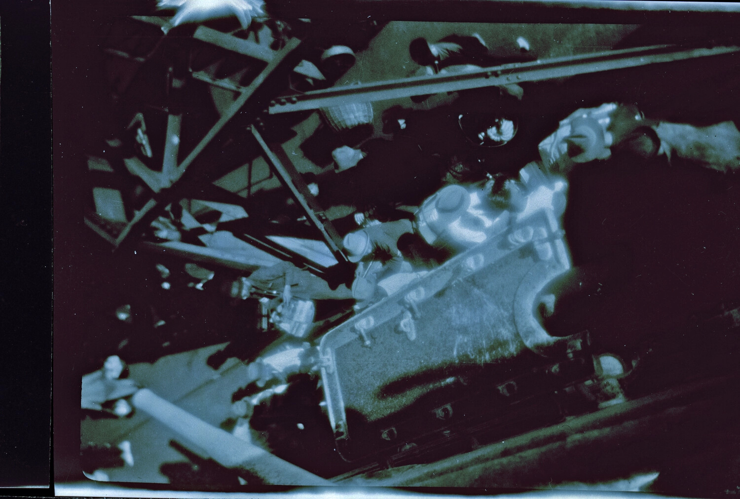 US Navy Personnel Servicing Biplane Aircraft Engine, Pre-WWII China (Photographic Negative)