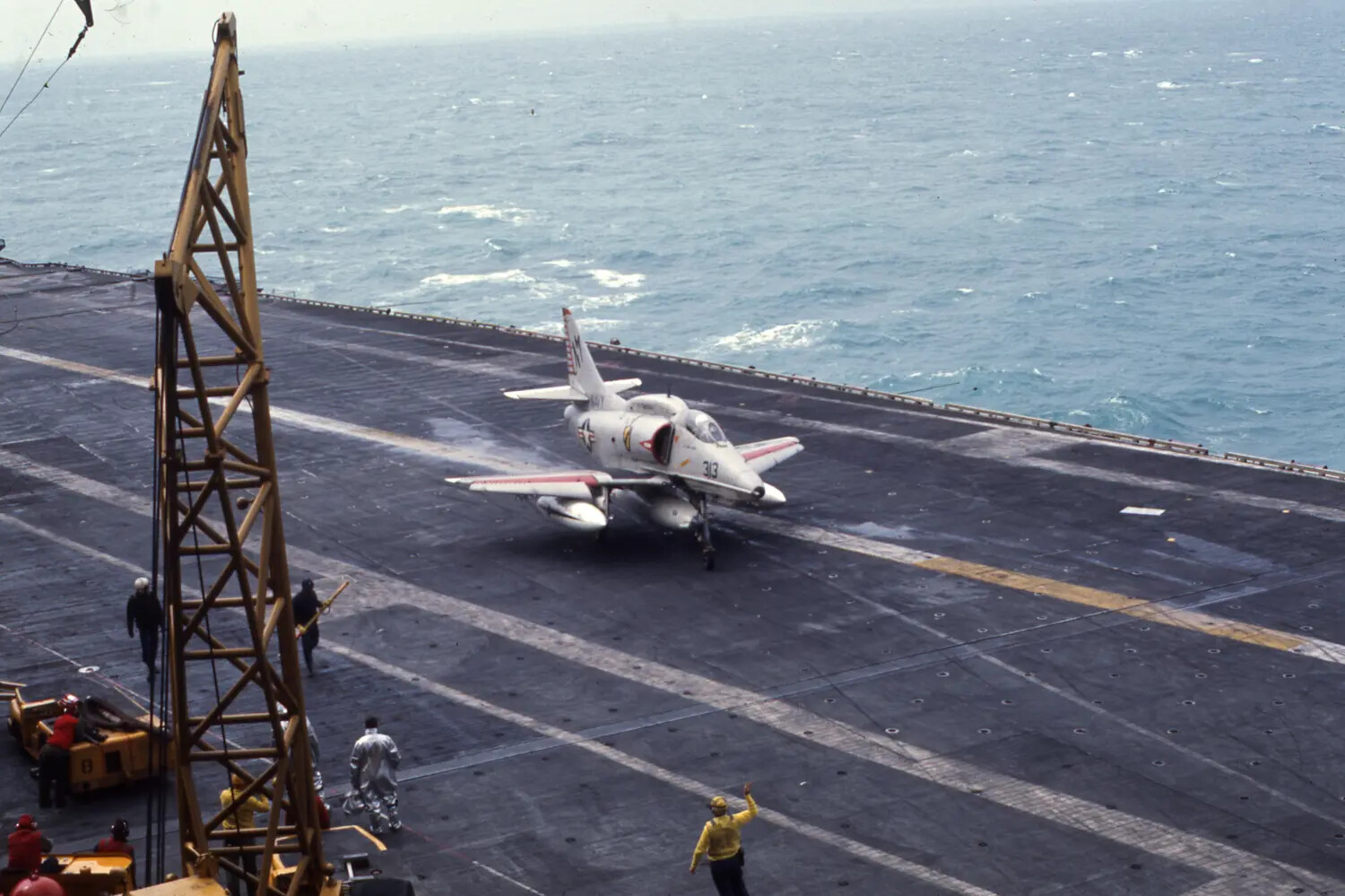 A-4 Skyhawk Attack Aircraft (Side Number 313) on the Flight Deck of USS Ticonderoga