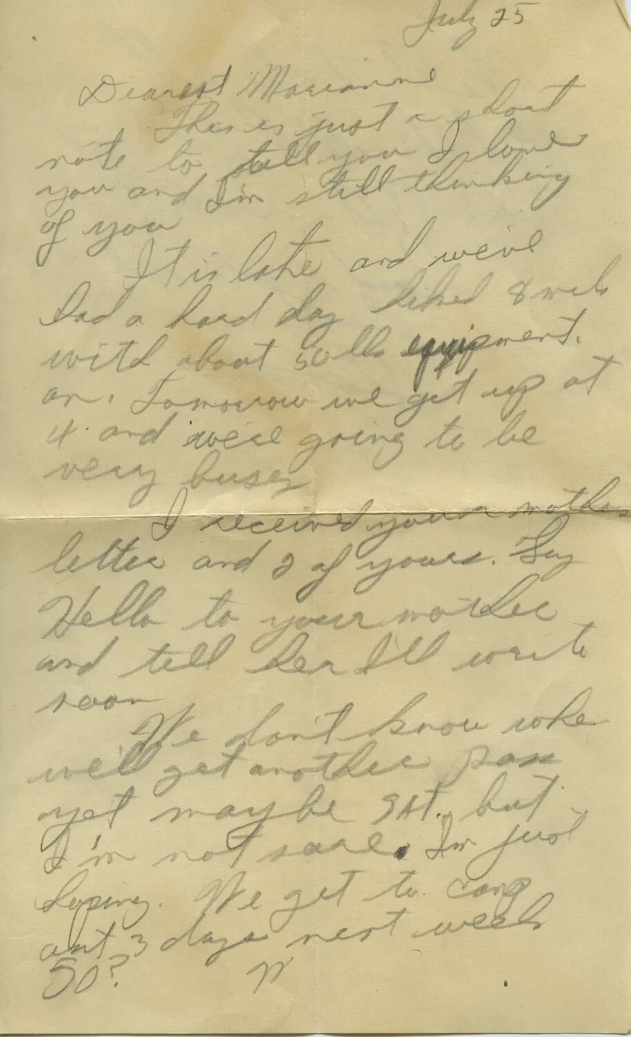 Handwritten Wartime Letter to 'Dearest Marianne,' July 25 - Moon Correspondence Collection