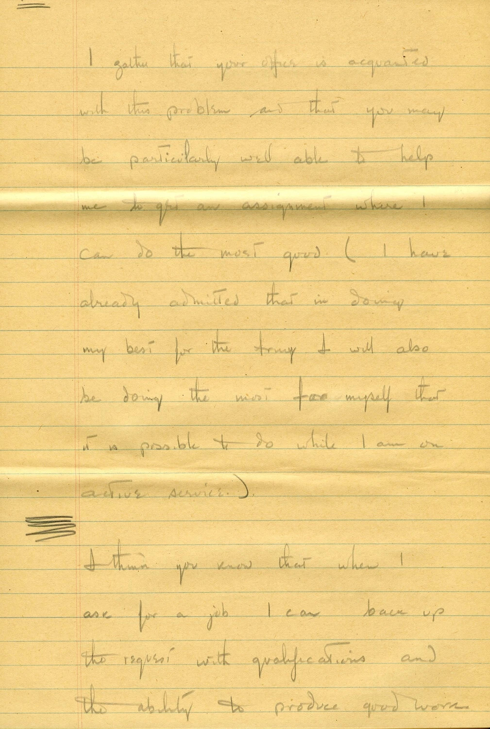 Handwritten Draft Memoir/Request Letter Page, U.S. Army Transportation Officer, CBI Theater, WWII (Page 051) - Appeal for Reassignment Based on Qualifications