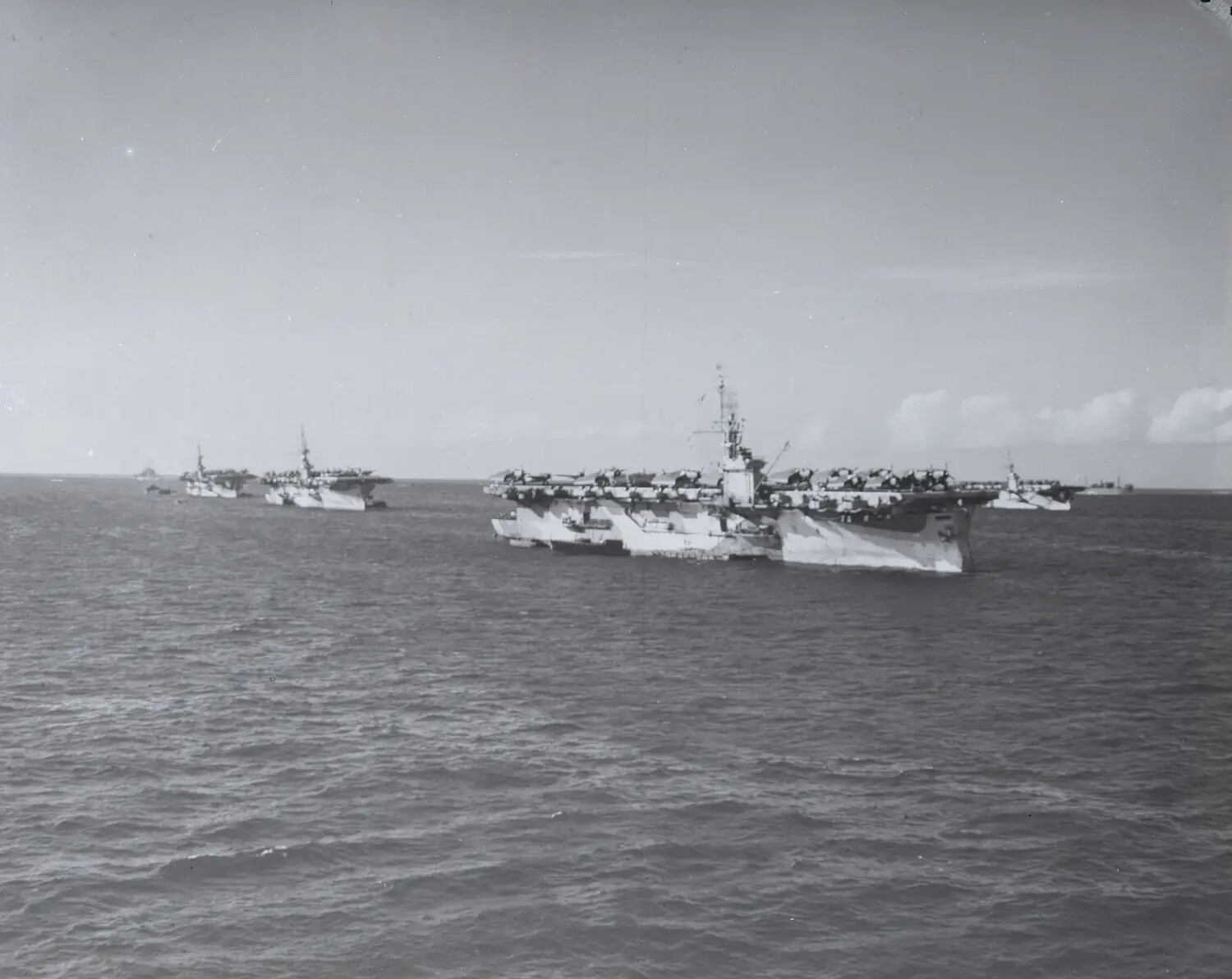 Formation of U.S. Navy Escort Carriers Underway, Pacific Theater, World War II