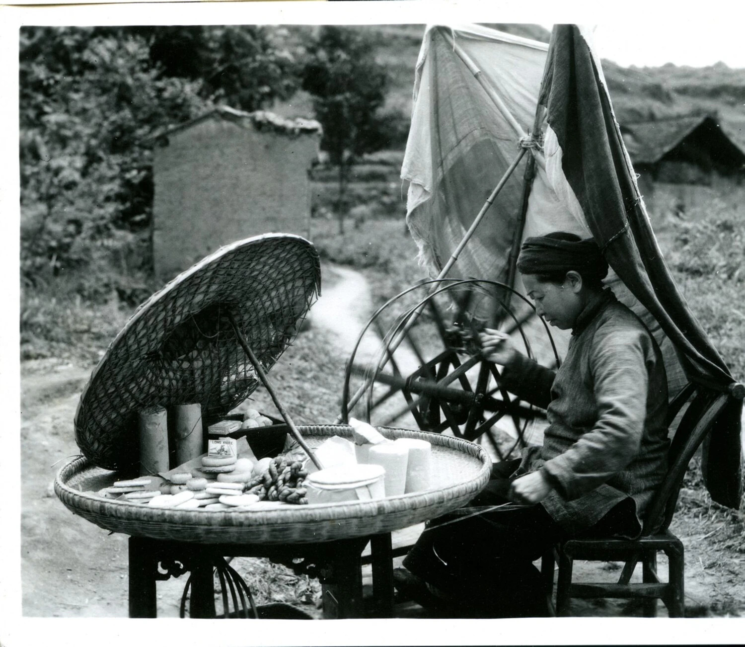 Rural Roadside Vendor with Woven Goods Stall, CBI Theater, WWII Era