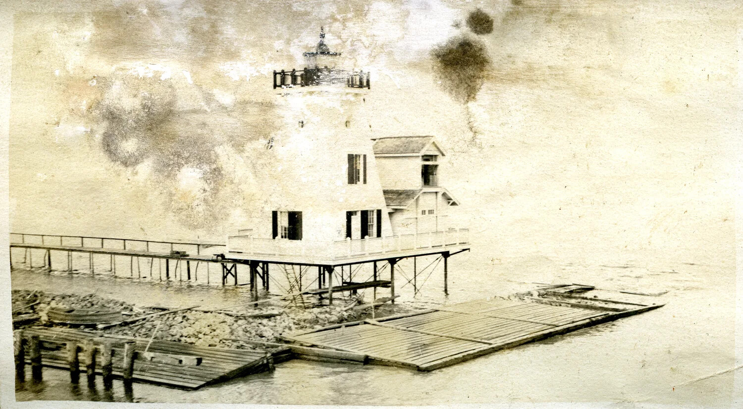 Screw-Pile Lighthouse on a Wooden Trestle, Early 20th Century