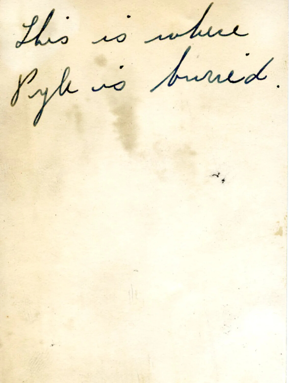 Verso of Photograph with Handwritten Annotation: 'This is where Pyle is buried' — Ie Shima, WWII Photo Album