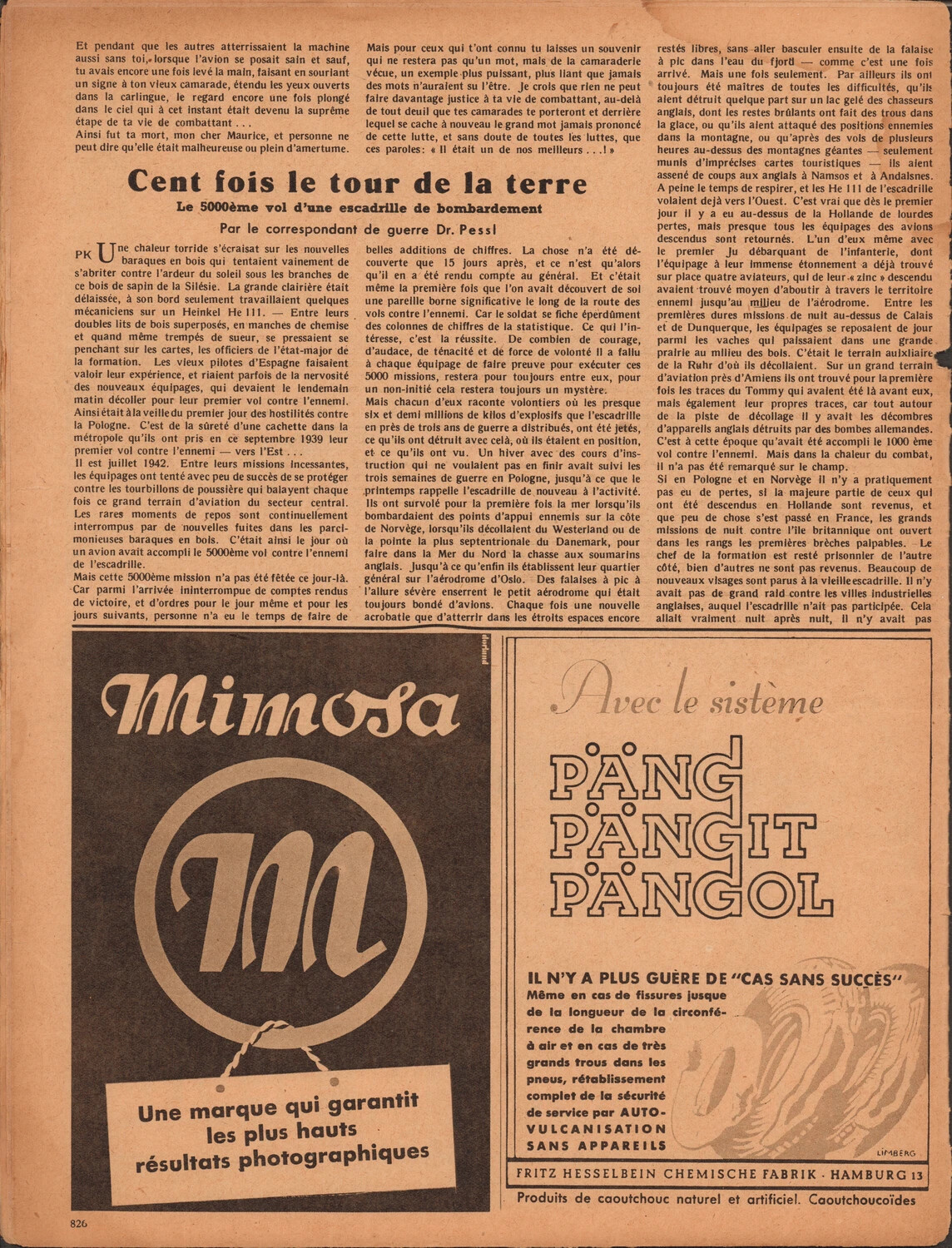 Der Adler Magazine Interior Page 826 — War Correspondent Feature 'Cent fois le tour de la terre' on a Heinkel He 111 Bomber Squadron