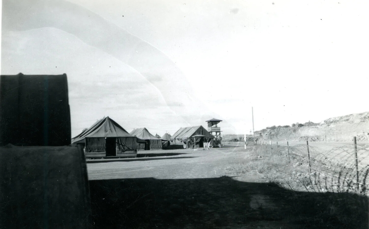 5th Marine Division Tent Camp with Watchtower, Iwo Jima, 1945