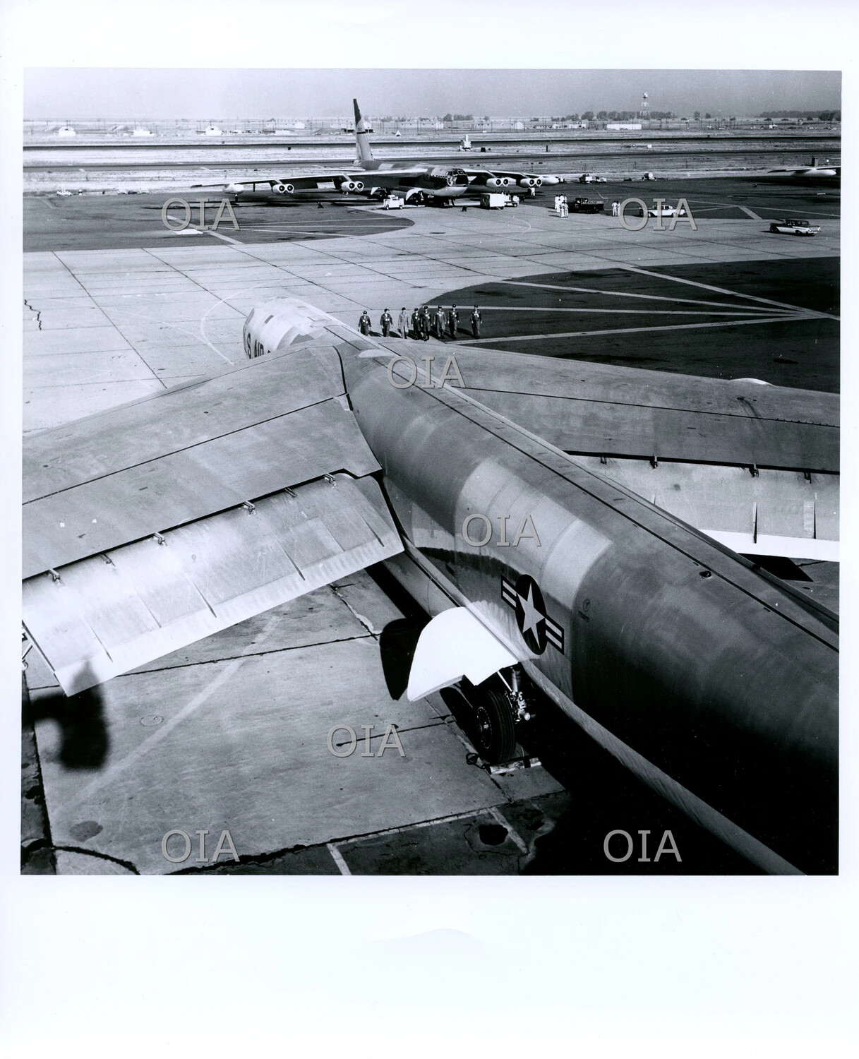 B-52 Stratofortress Flight Line with Aircrew Formation Walking to Aircraft - SAC Base