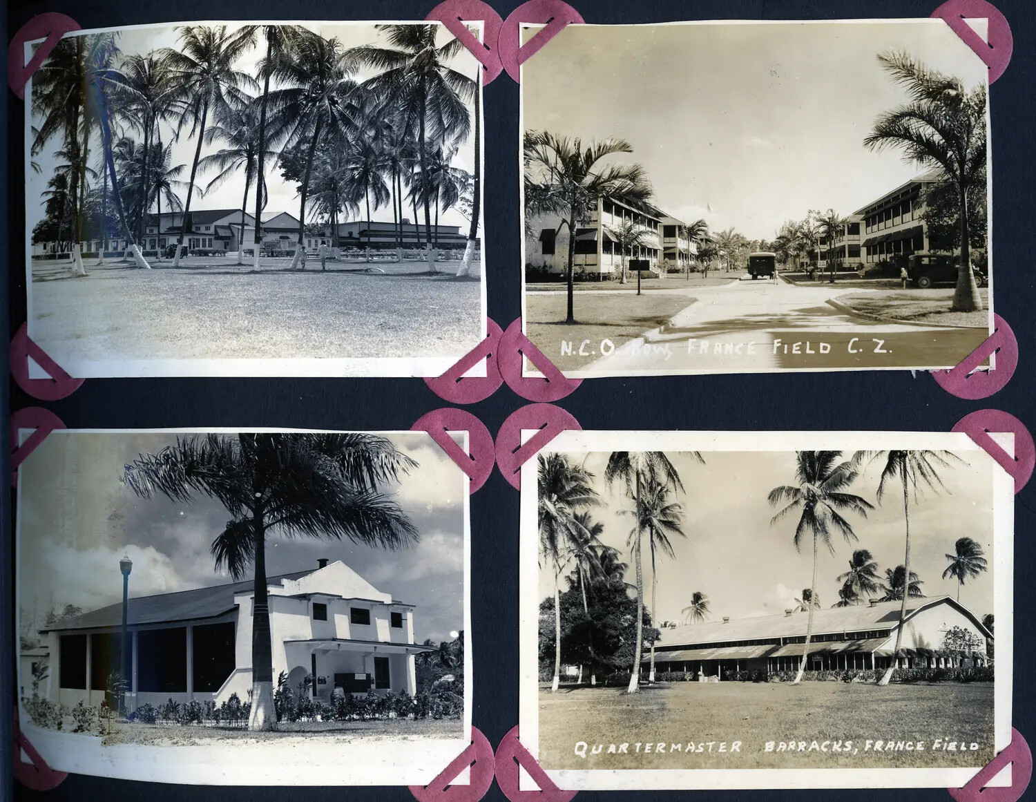 France Field, Panama Canal Zone: Barracks and Station Views, WWII-Era Photo Album Page
