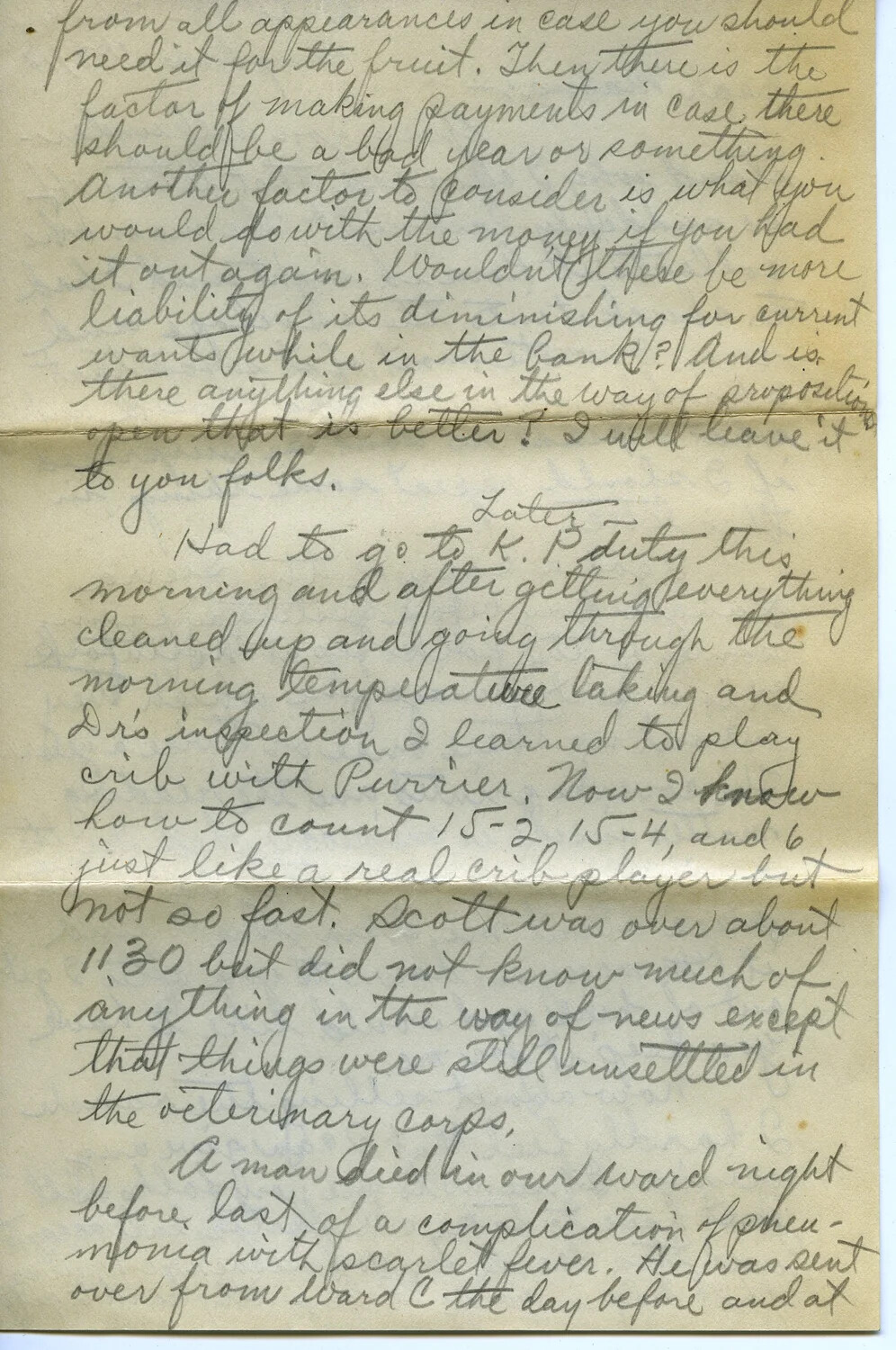 Handwritten WWI Letter, Page C, from Pvt. Willis W. Wagener, January 19, 1918