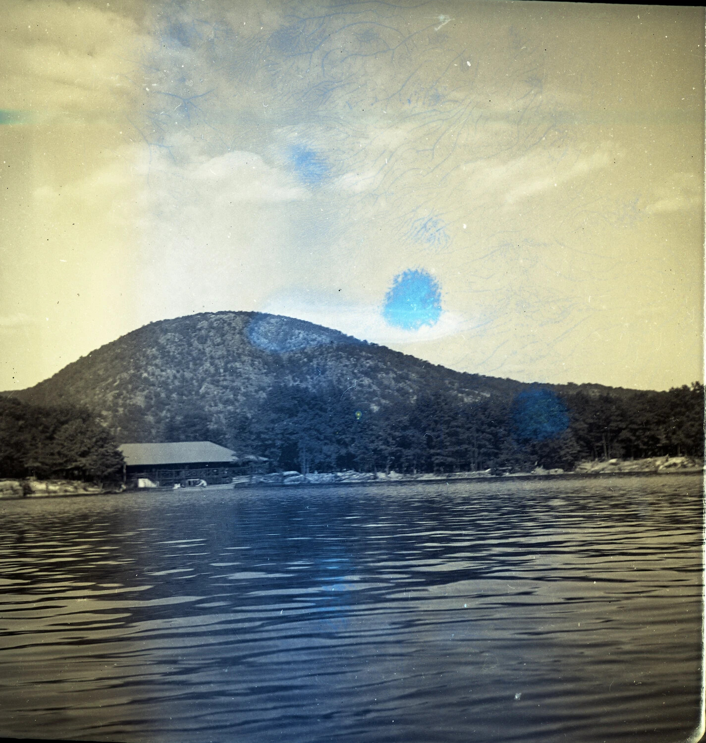 Lakeside Landscape with Boathouse and Mountain, Scenic View