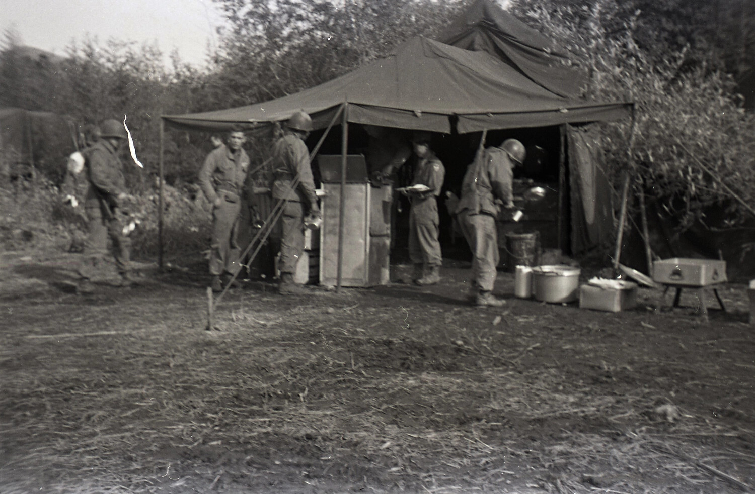 187th Airborne RCT Soldiers at Field Mess Tent, Korean War