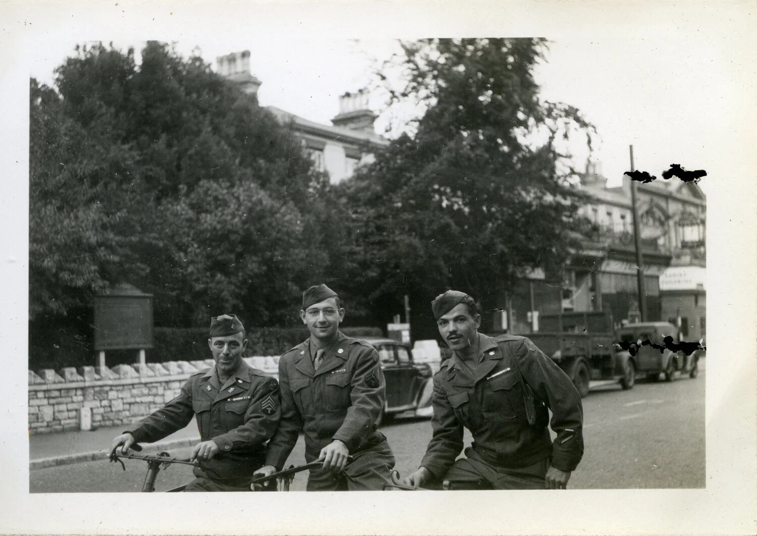 Three GIs on Bicycles, European Street Scene, 44th Infantry Division (Norman Baget Collection)