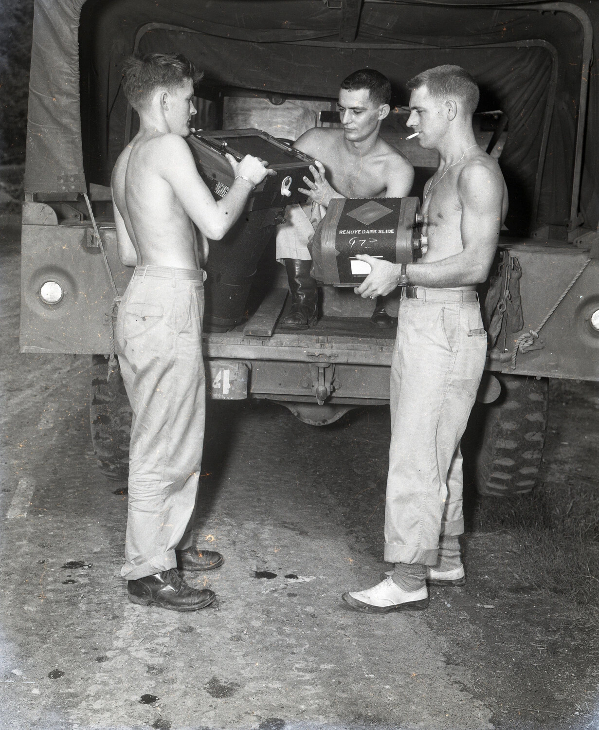 US Servicemen Handling Aerial Camera Equipment, CBI Theater, Burma, WWII