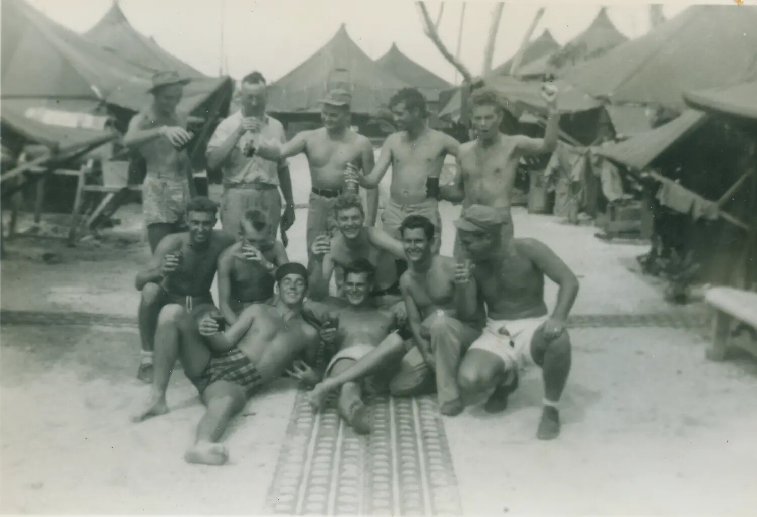 Group Portrait of Servicemen at a Pacific Theater Encampment, WWII (Edward P. McAleer Album)