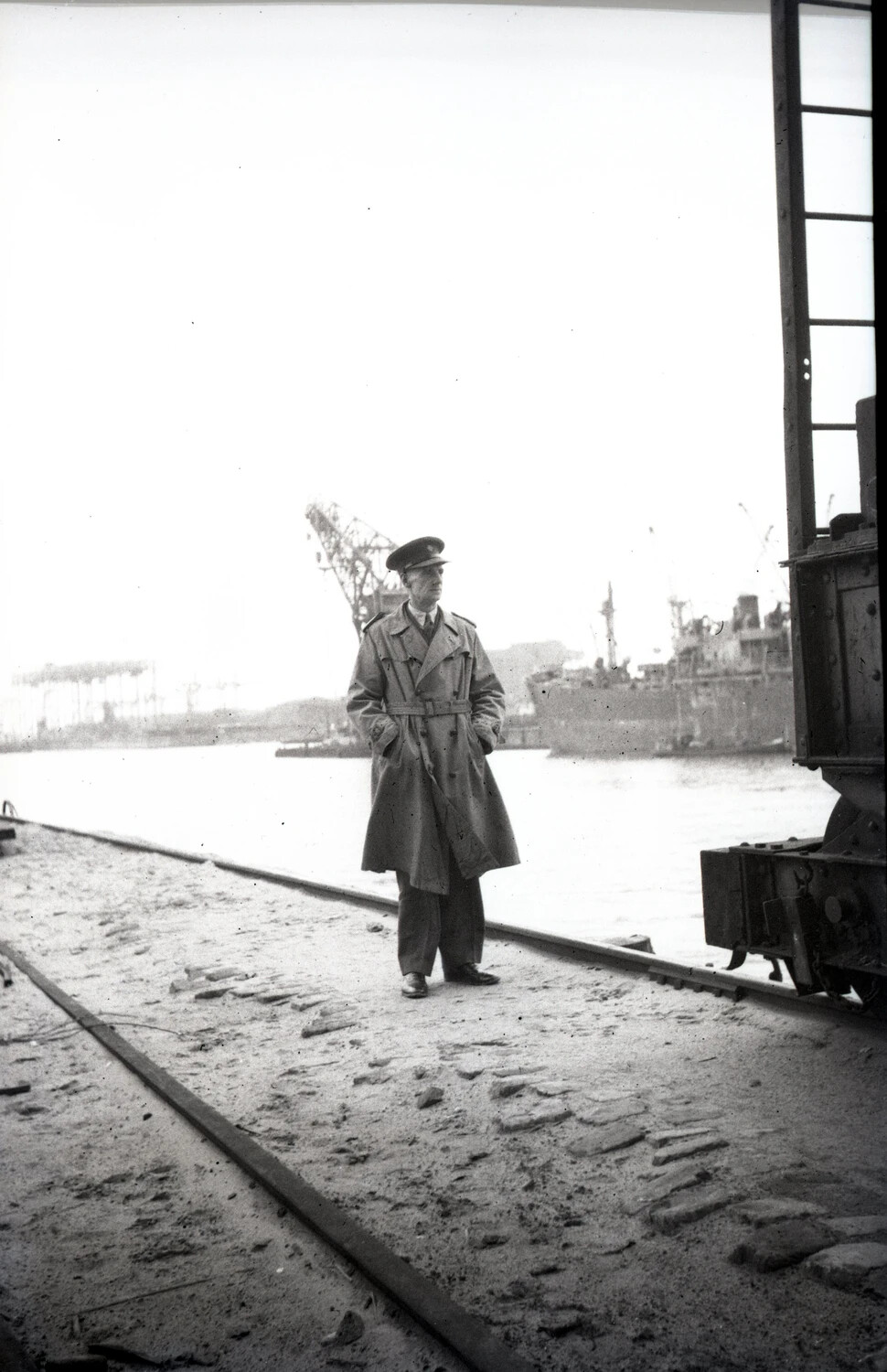 Uniformed Officer on Dockside Rail Siding, Port of Bremerhaven, Germany, Postwar Period